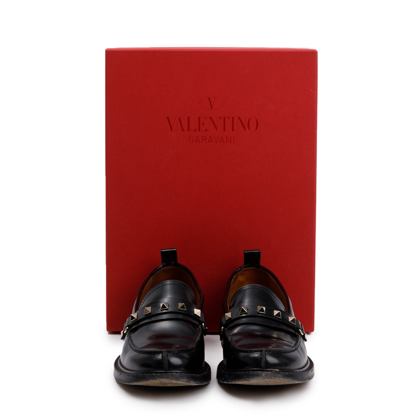 Valentino Black Calfskin Leather Rockstud Loafers, Size 36