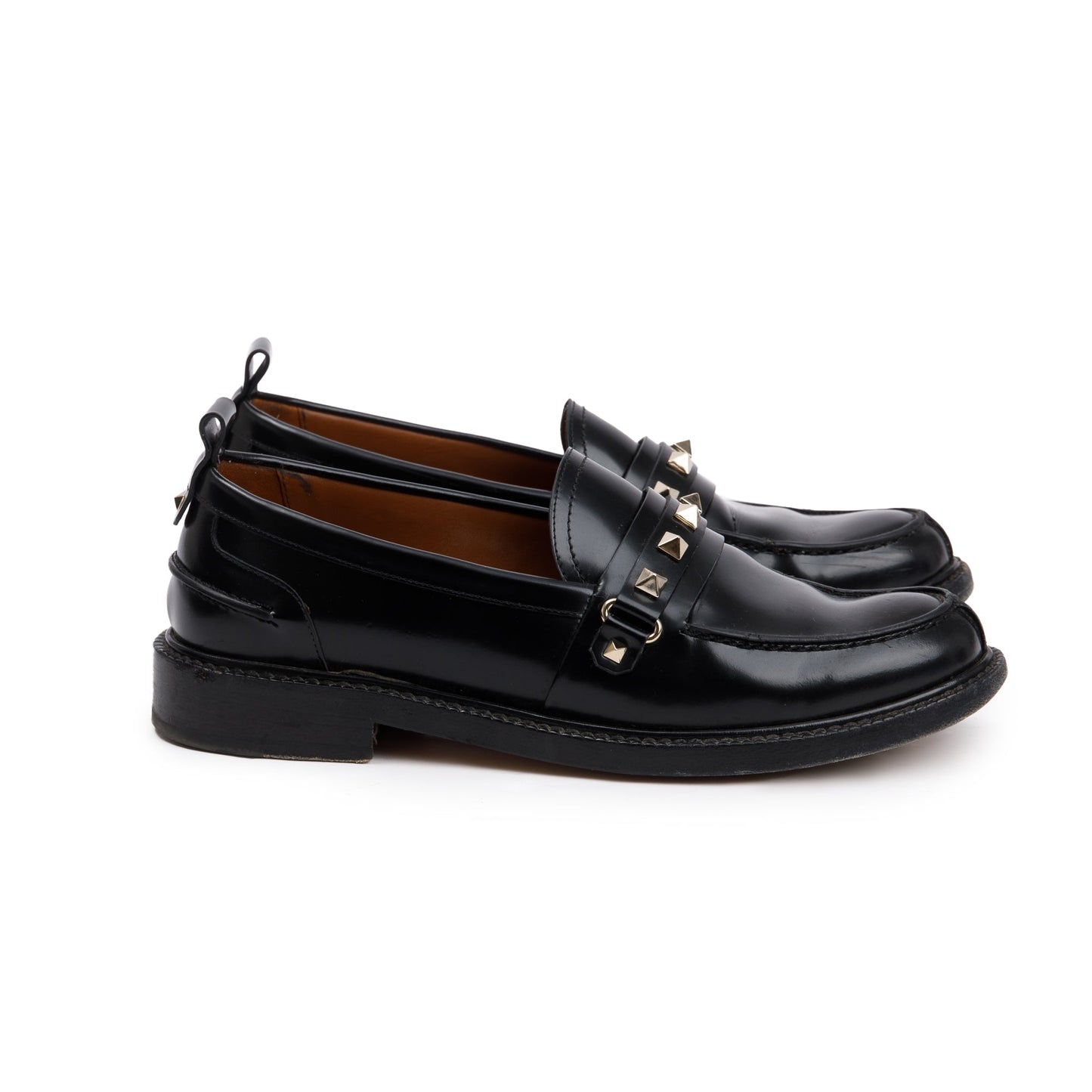 Valentino Black Calfskin Leather Rockstud Loafers, Size 36
