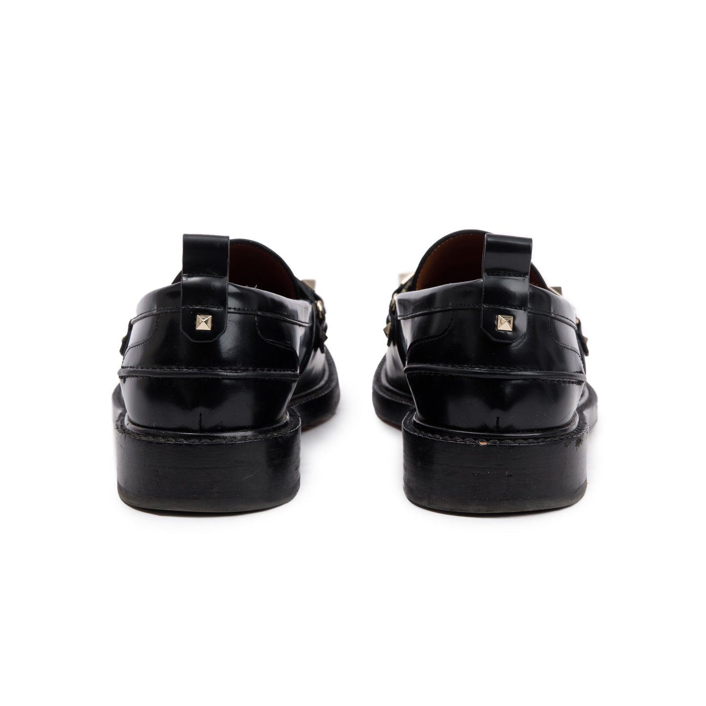 Valentino Black Calfskin Leather Rockstud Loafers, Size 36