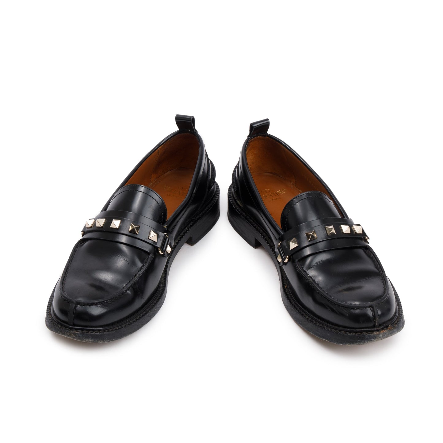 Valentino Black Calfskin Leather Rockstud Loafers, Size 36