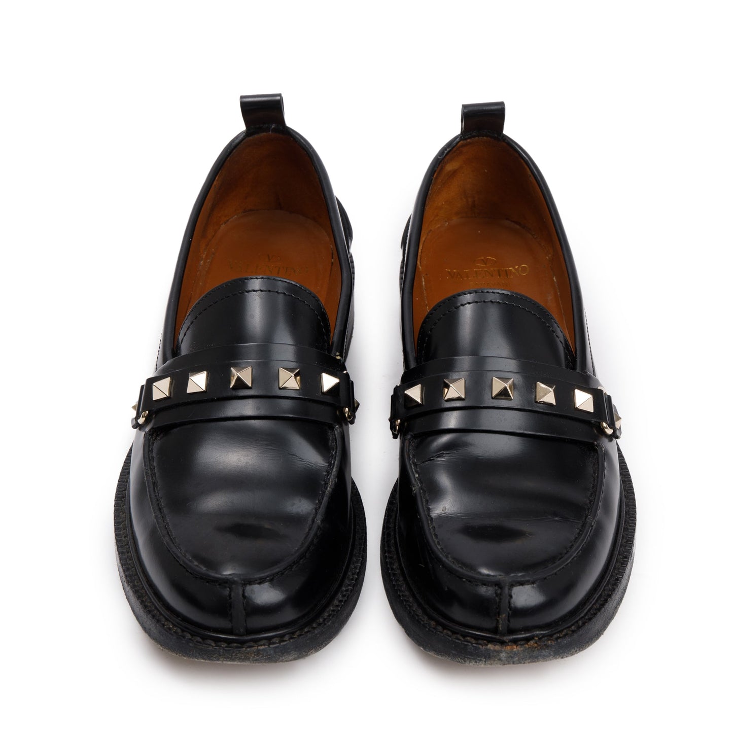 Valentino Black Calfskin Leather Rockstud Loafers, Size 36