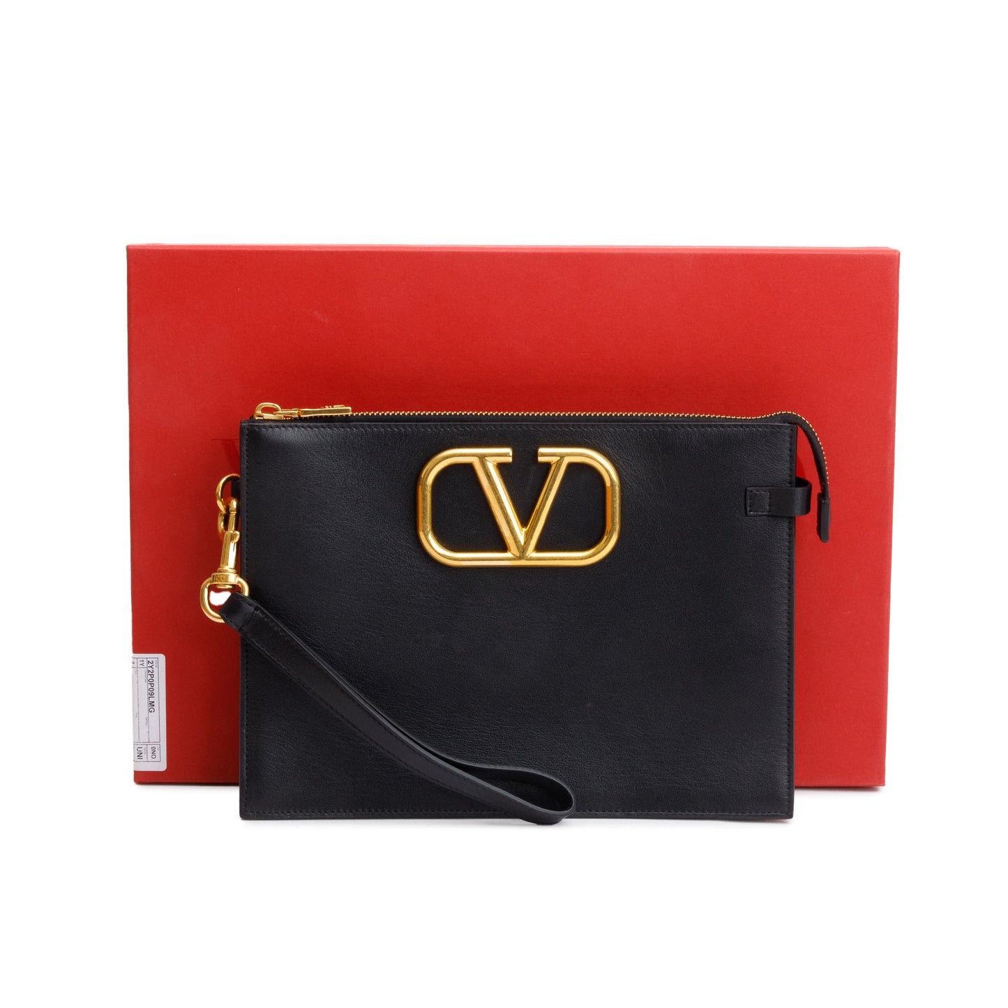Valentino Black Calfskin Leather Signature Vlogo Pouch