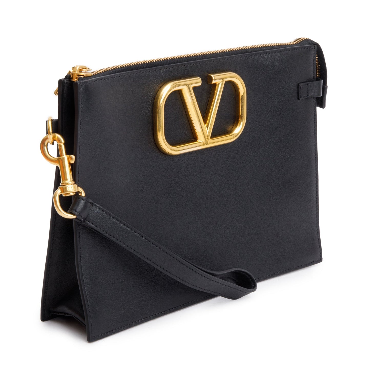 Valentino Black Calfskin Leather Signature Vlogo Pouch
