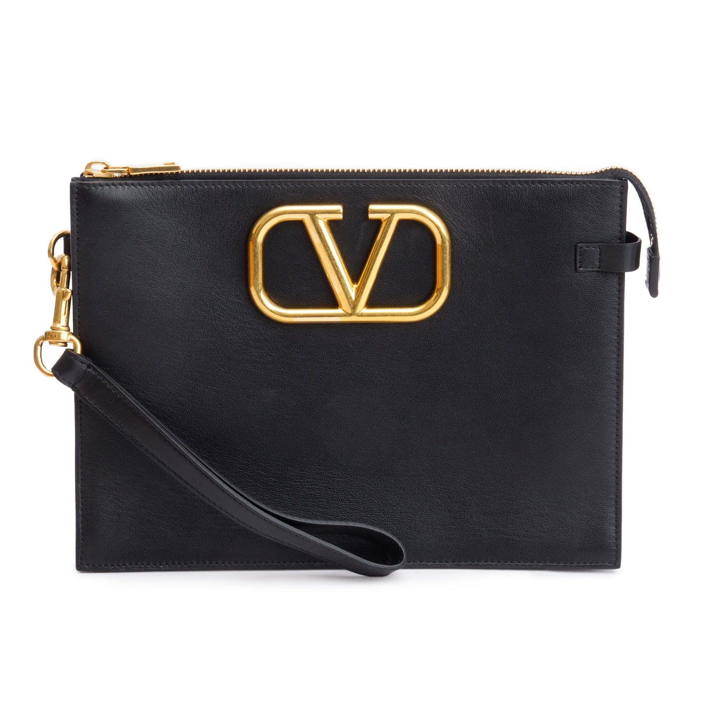 Valentino Black Calfskin Leather Signature Vlogo Pouch