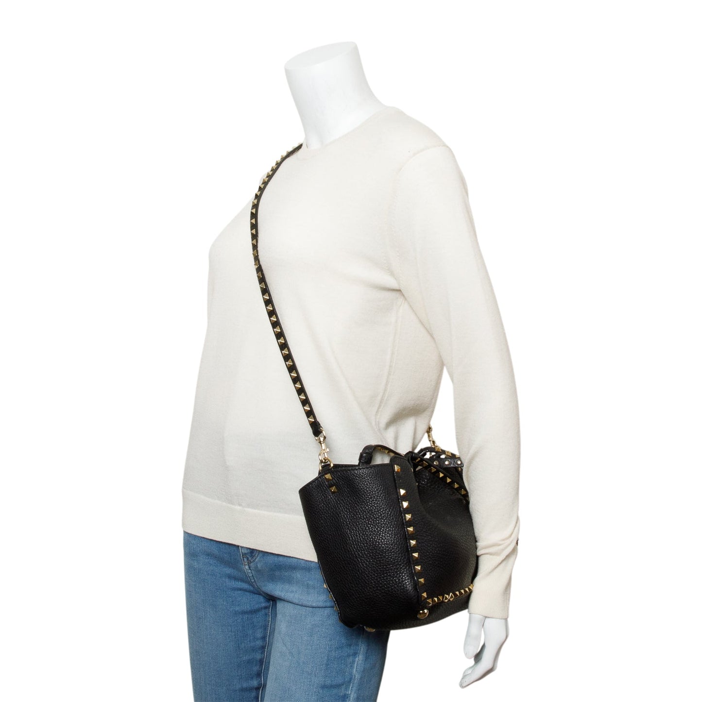 Valentino Black Calfskin Leather Rockstud Tote Bag
