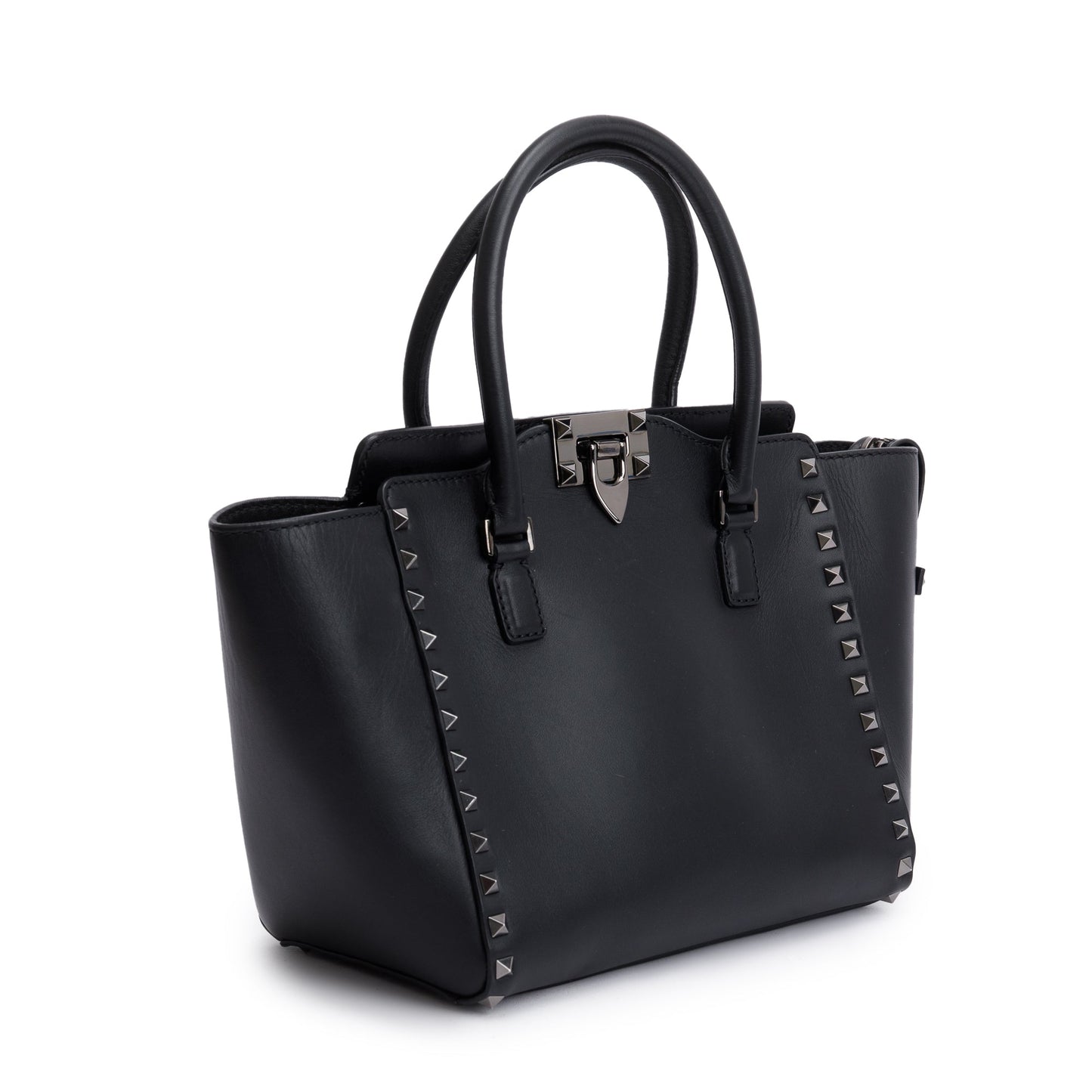 Valentino Black Calfskin Leather Small Rockstud Tote Bag