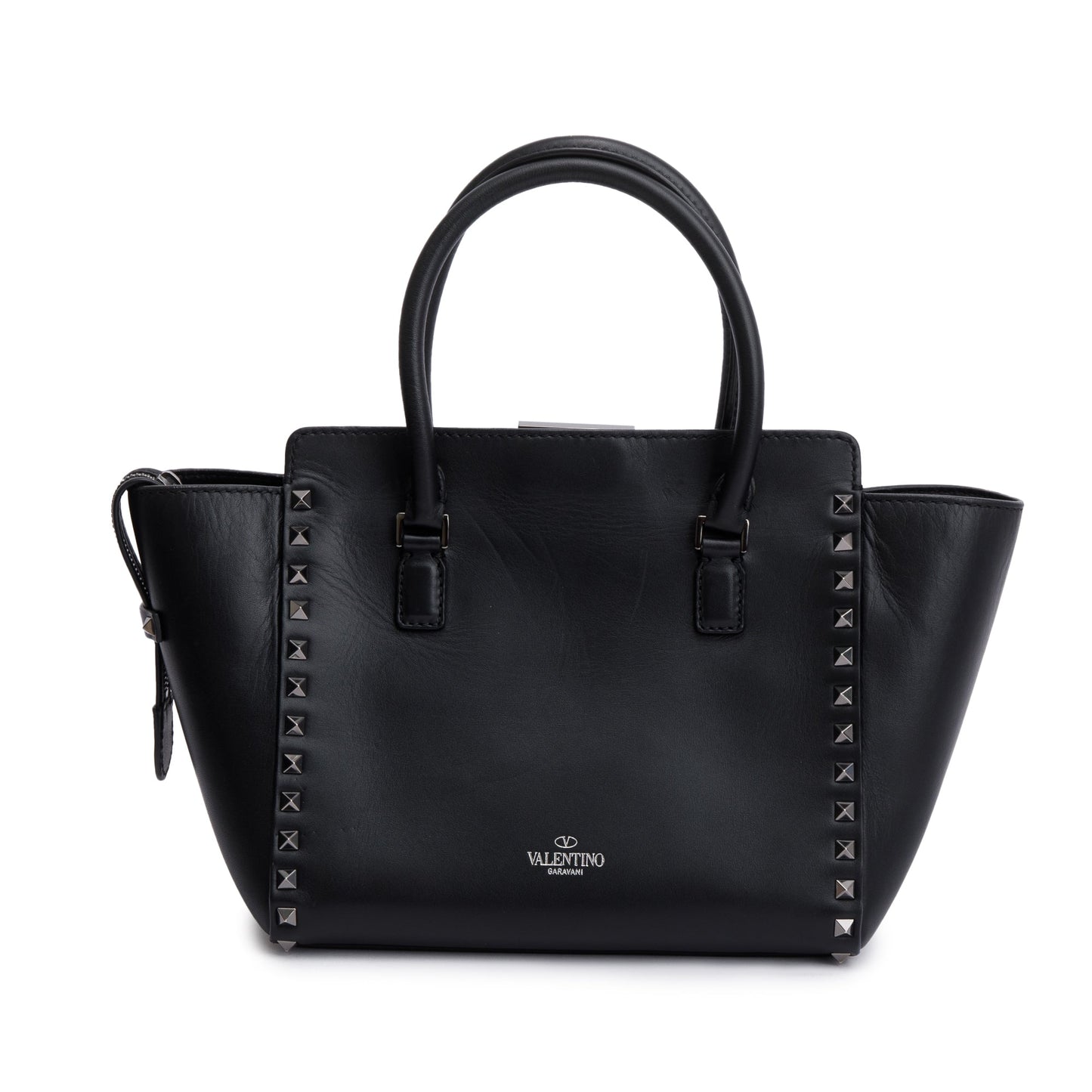 Valentino Black Calfskin Leather Small Rockstud Tote Bag