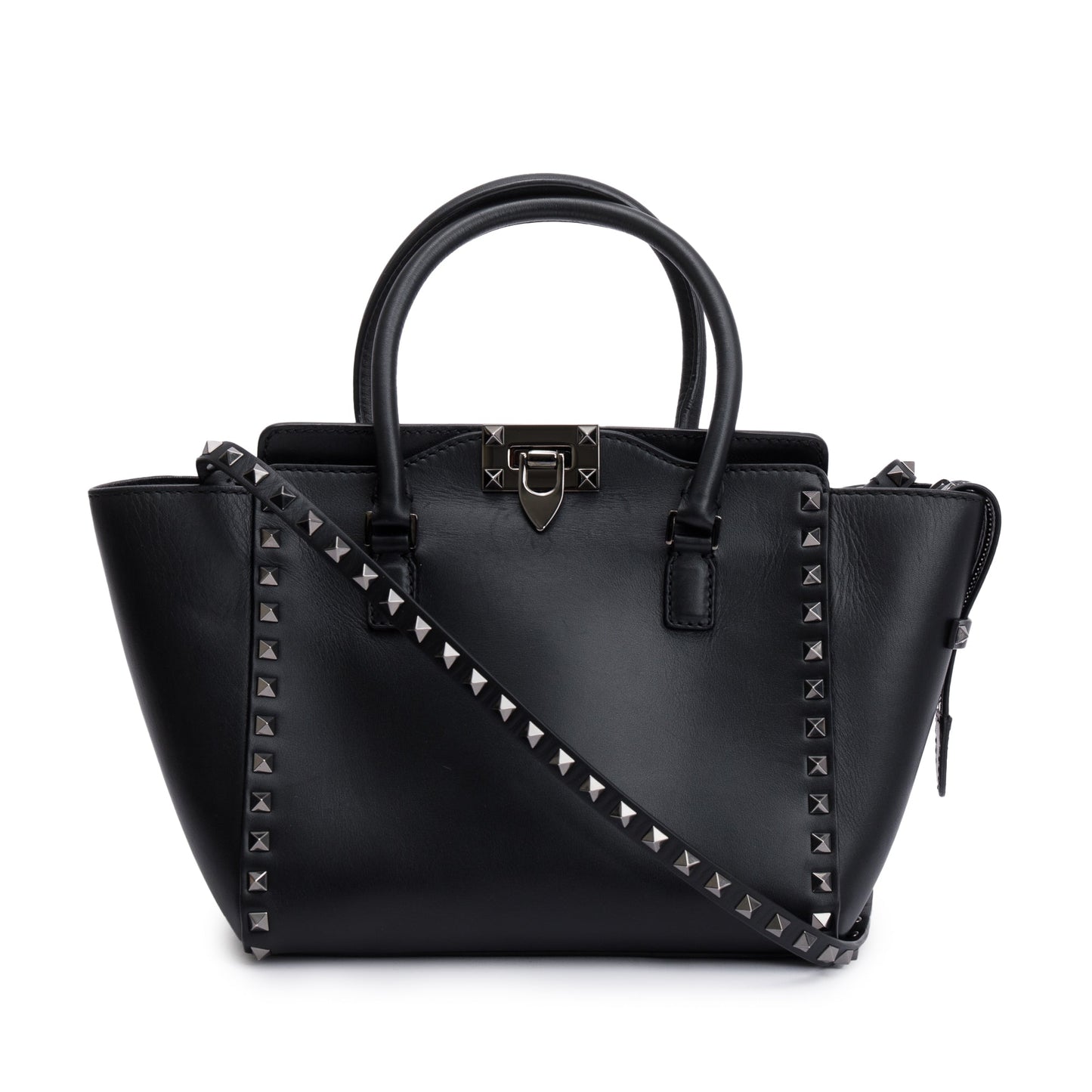 Valentino Black Calfskin Leather Small Rockstud Tote Bag