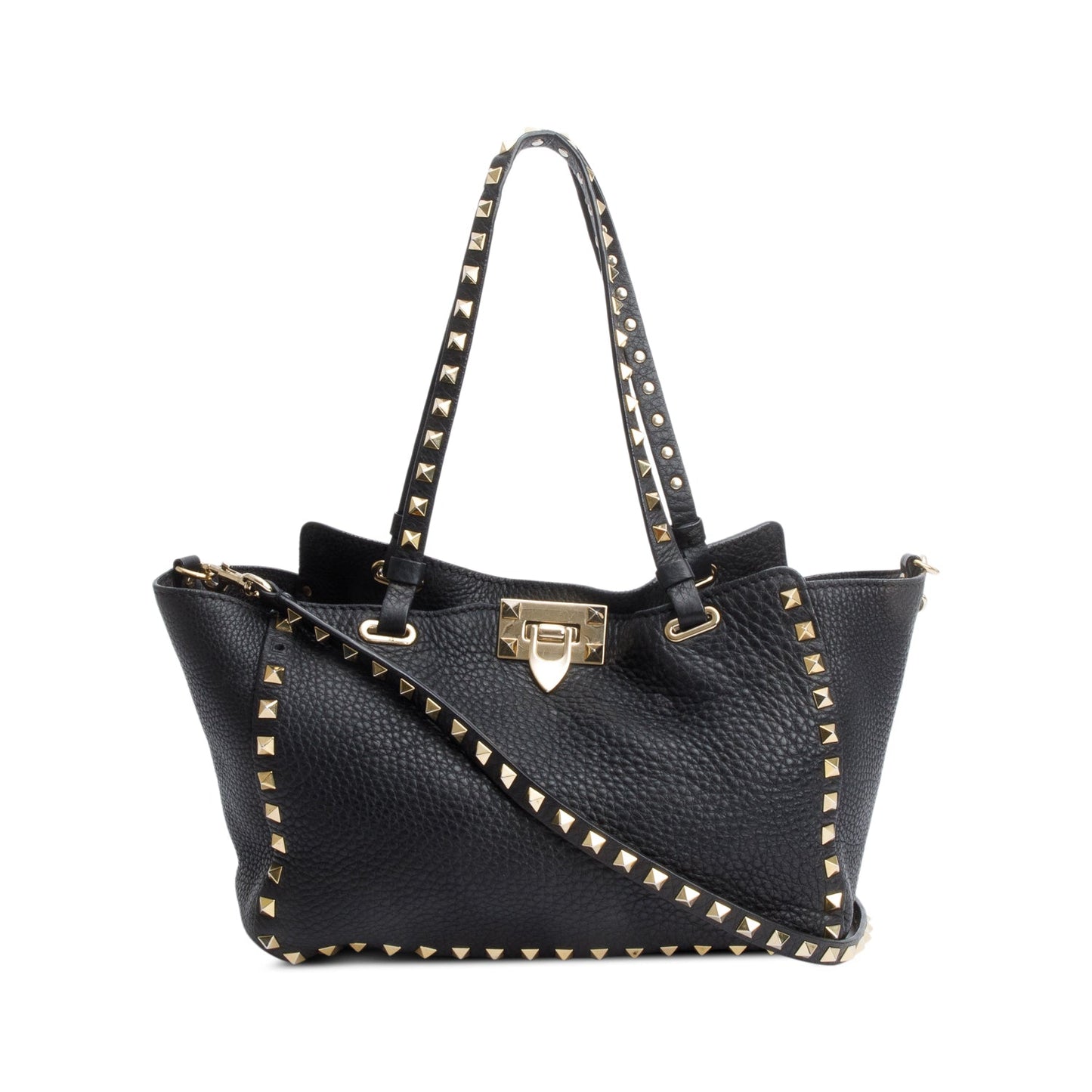 Valentino Black Calfskin Leather Rockstud Tote Bag