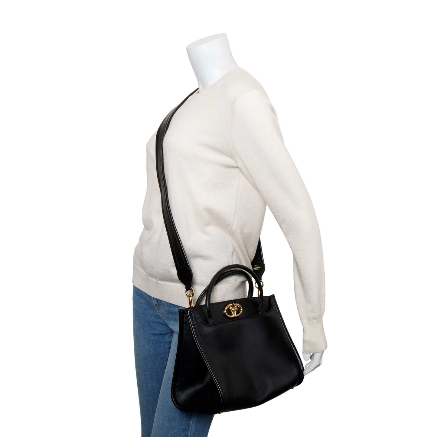 Valentino Black Calfskin Leather Small Vlogo Locker Satchel
