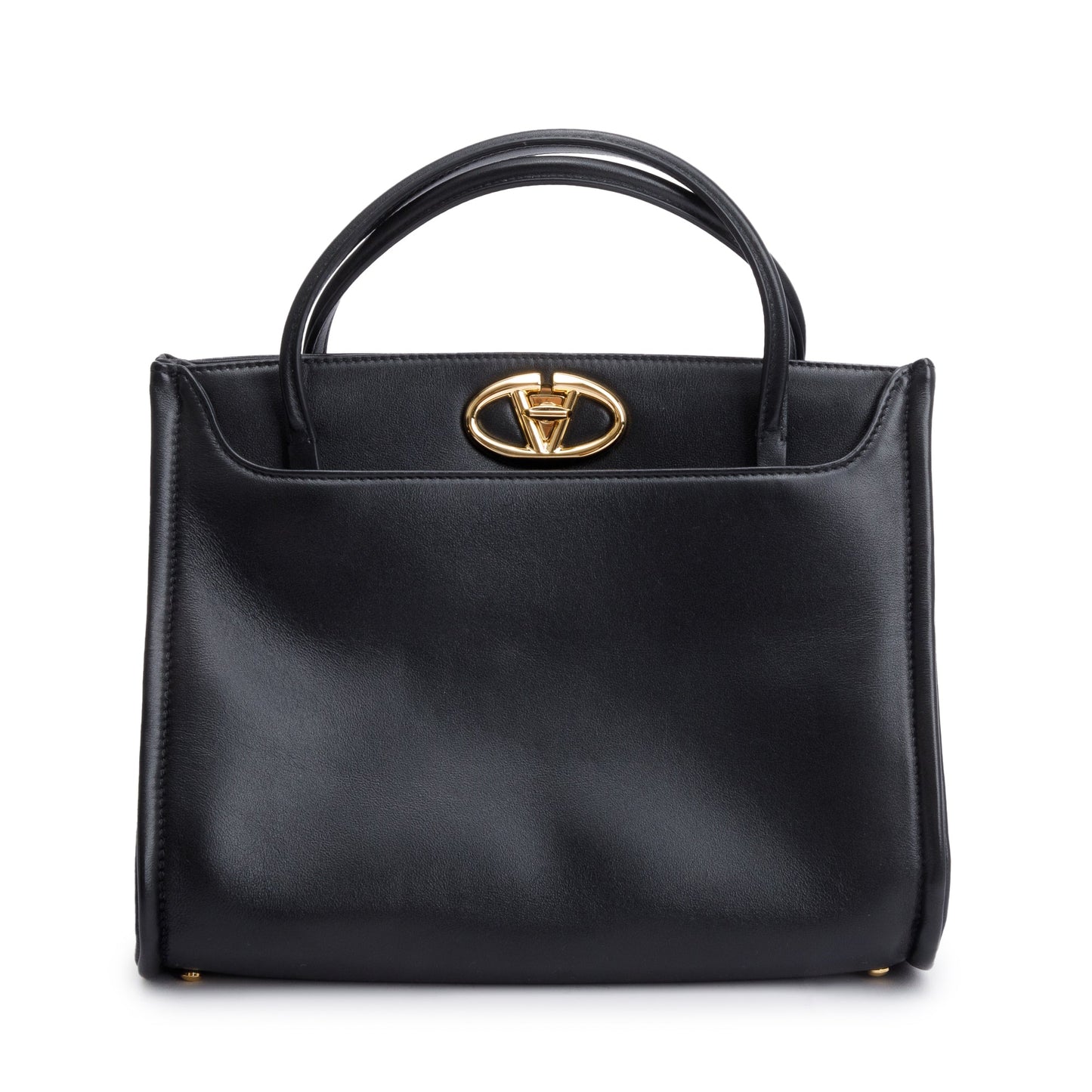 Valentino Black Calfskin Leather Small Vlogo Locker Satchel