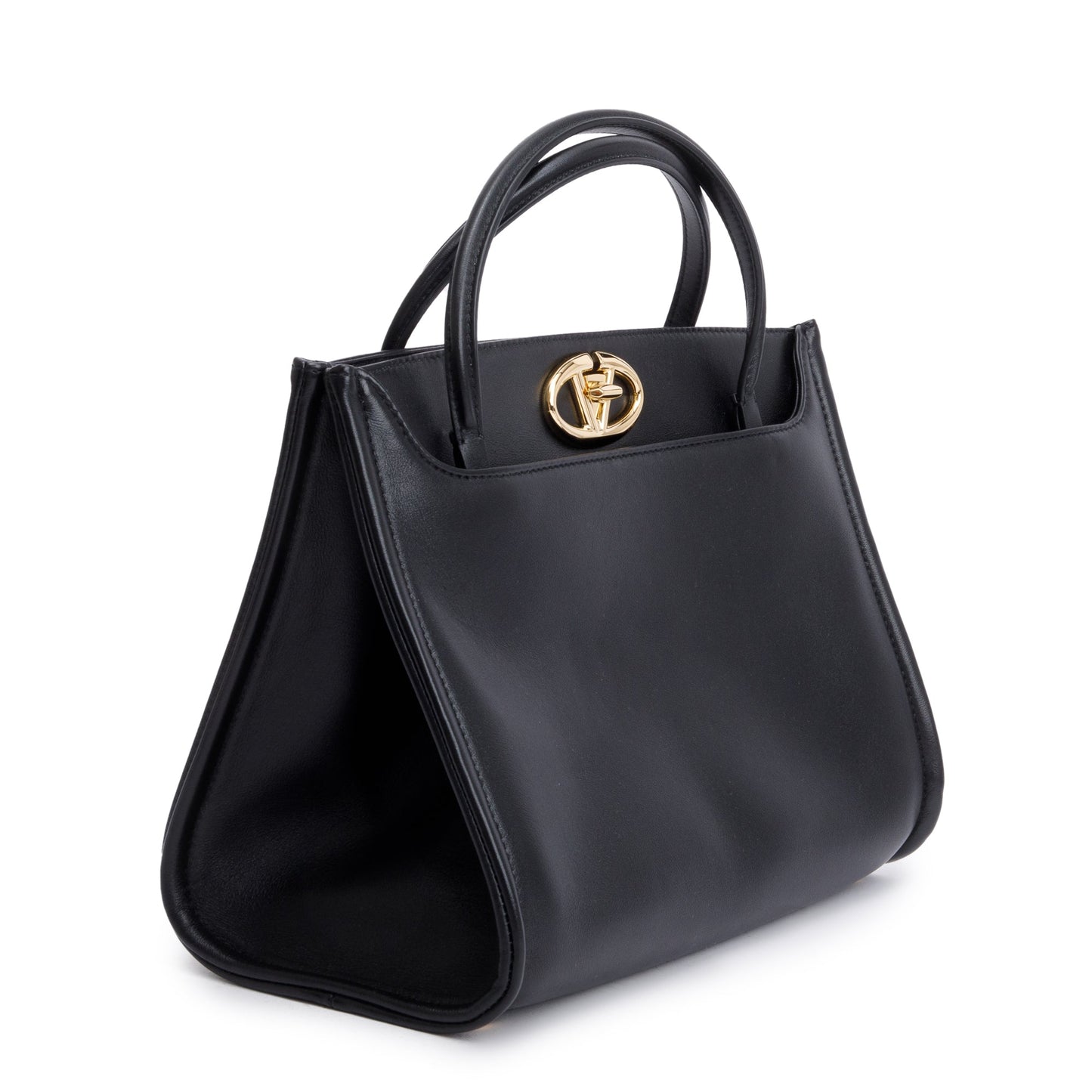 Valentino Black Calfskin Leather Small Vlogo Locker Satchel