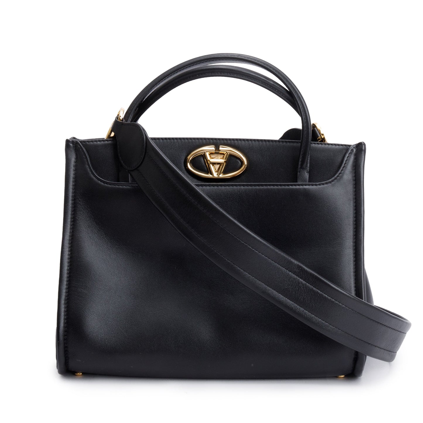 Valentino Black Calfskin Leather Small Vlogo Locker Satchel