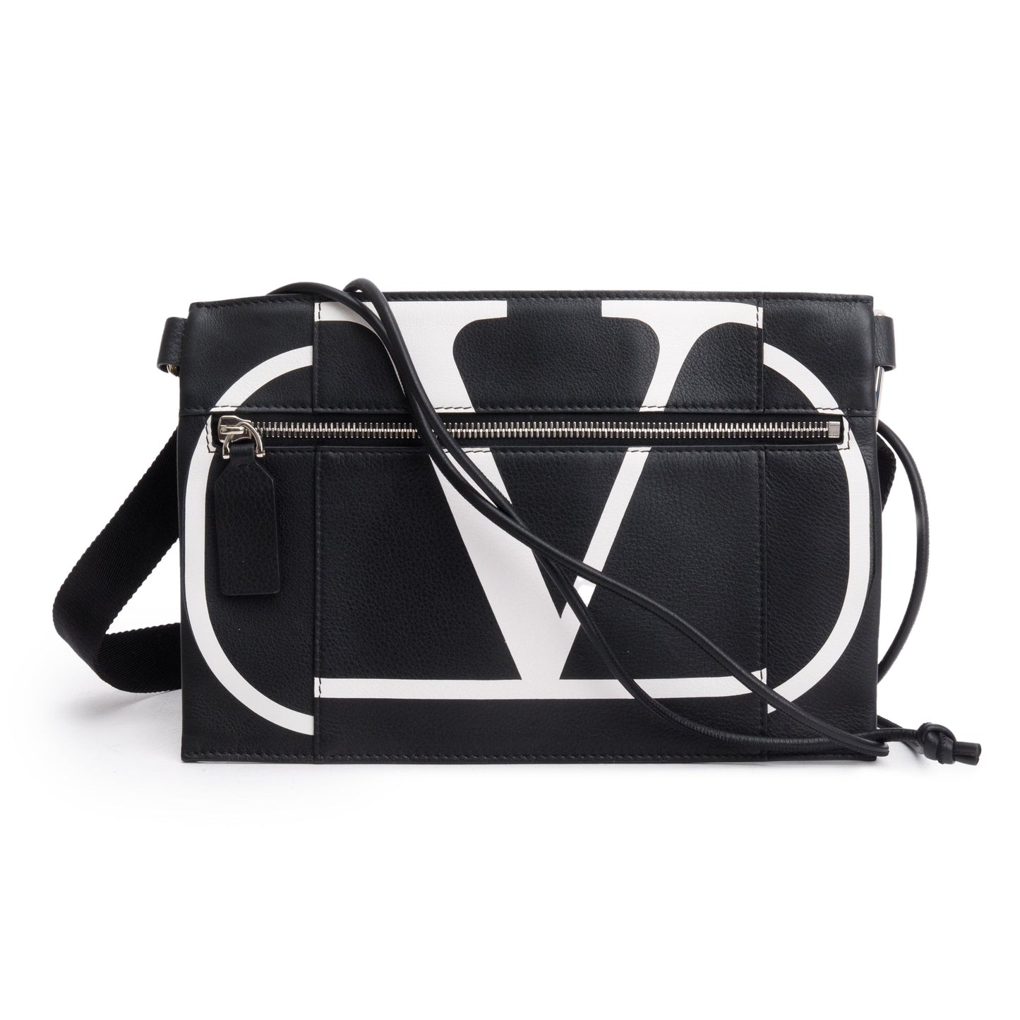 Valentino Black Calfskin Leather VLTN Messenger Pouch