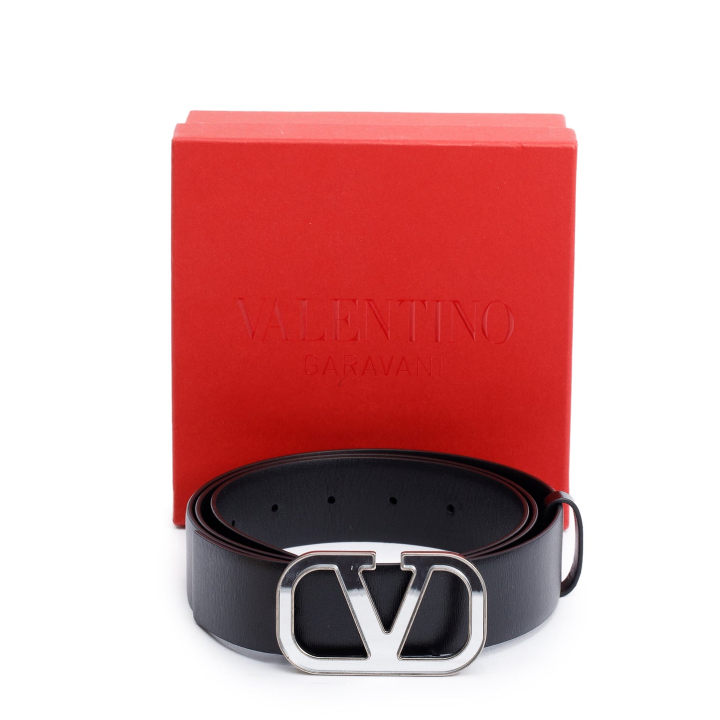 Valentino Black Calfskin Vlogo Signature 35 MM Leather Belt, 110 44