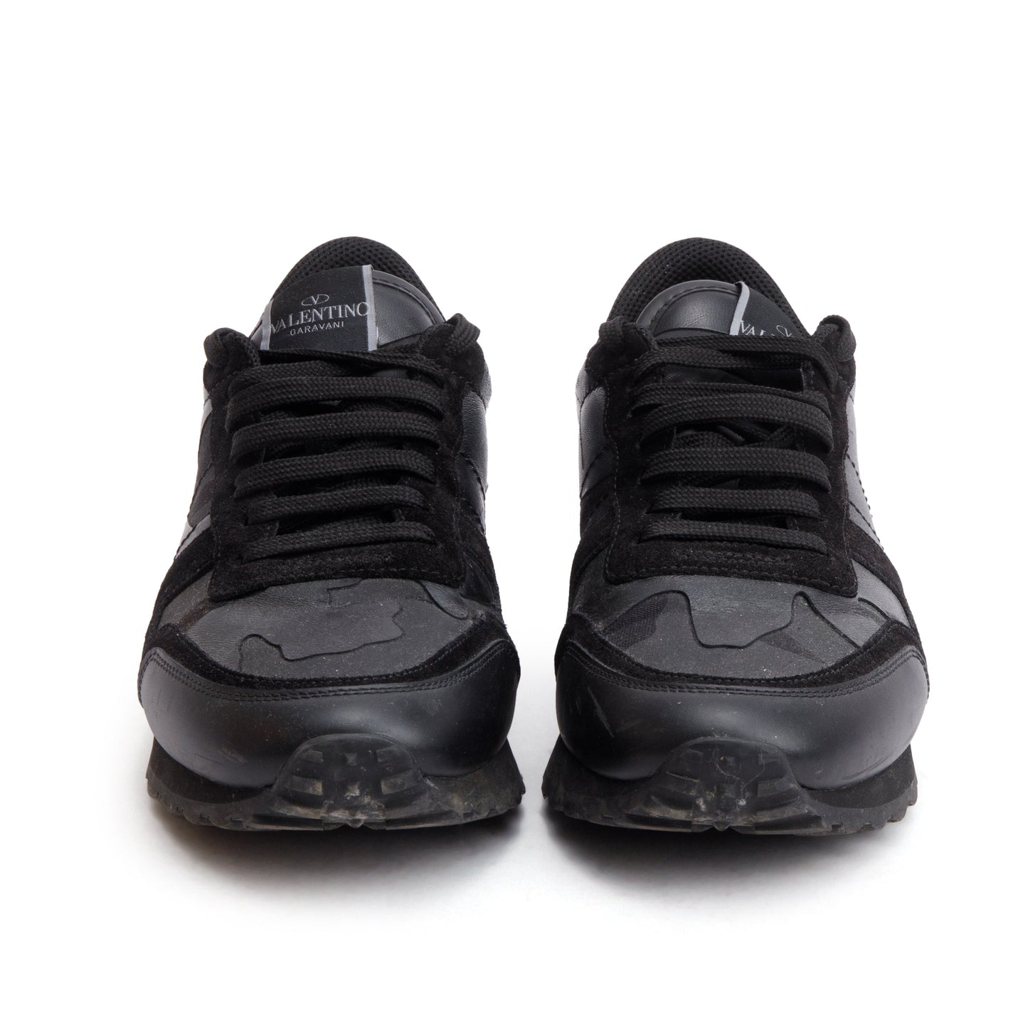 Valentino Black Camouflage Fabric Leather Rockrunner Sneakers, Size 42