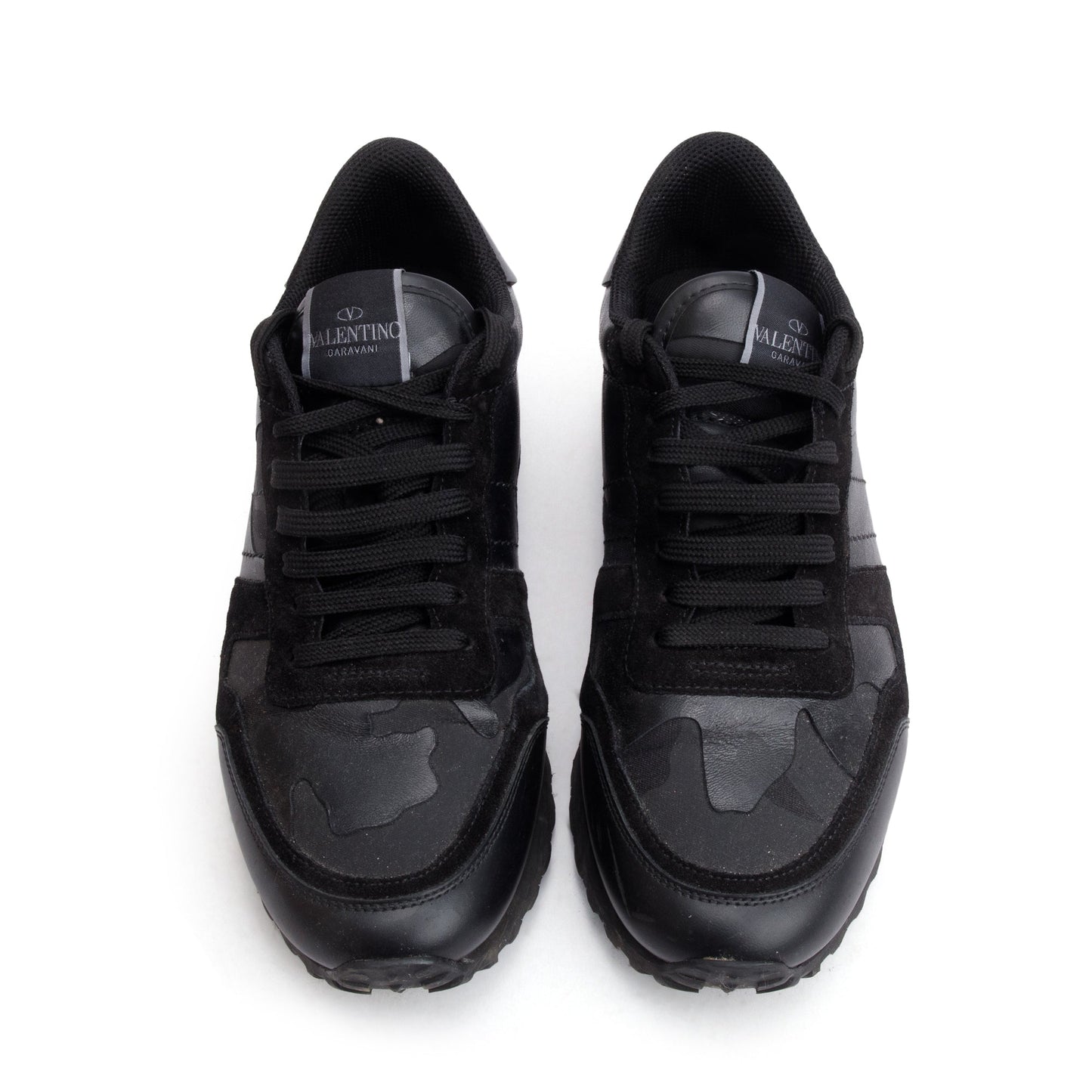 Valentino Black Camouflage Fabric Leather Rockrunner Sneakers, Size 42