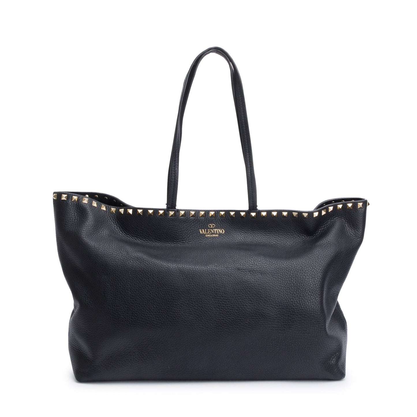 Valentino Black Grained Calfskin Large Rockstud Tote