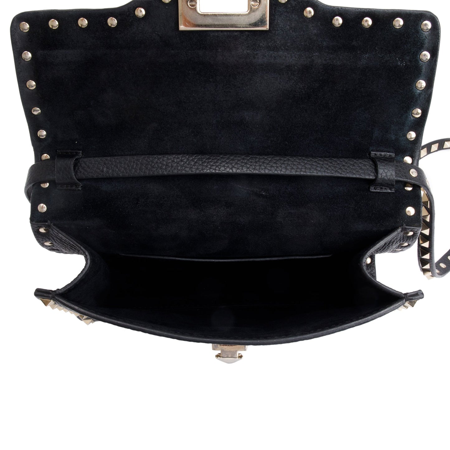 Valentino Black Grained Calfskin Leather Rockstud Crossbody Bag