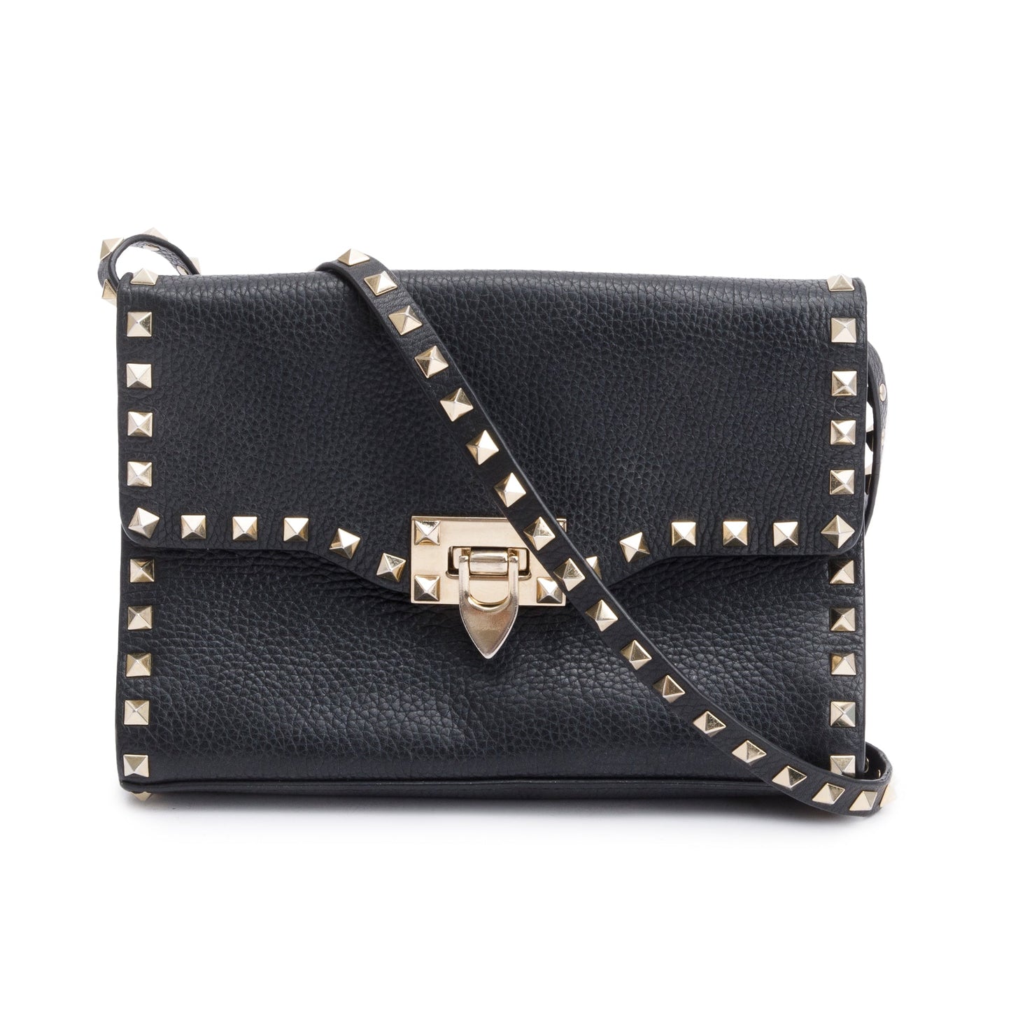 Valentino Black Grained Calfskin Leather Rockstud Crossbody Bag