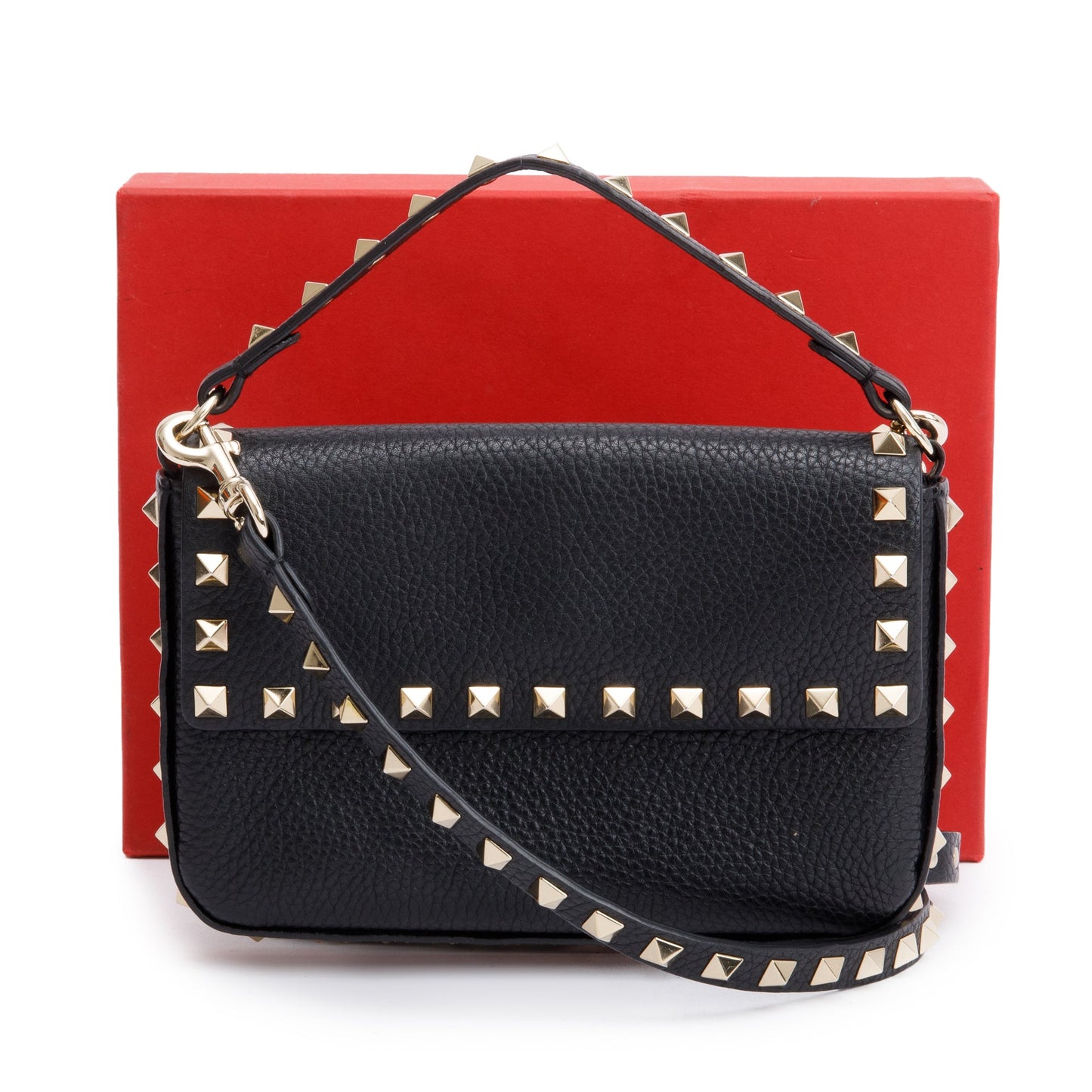 Valentino Black Grained Calfskin Leather Rockstud Handie Mini Crossbody Bag