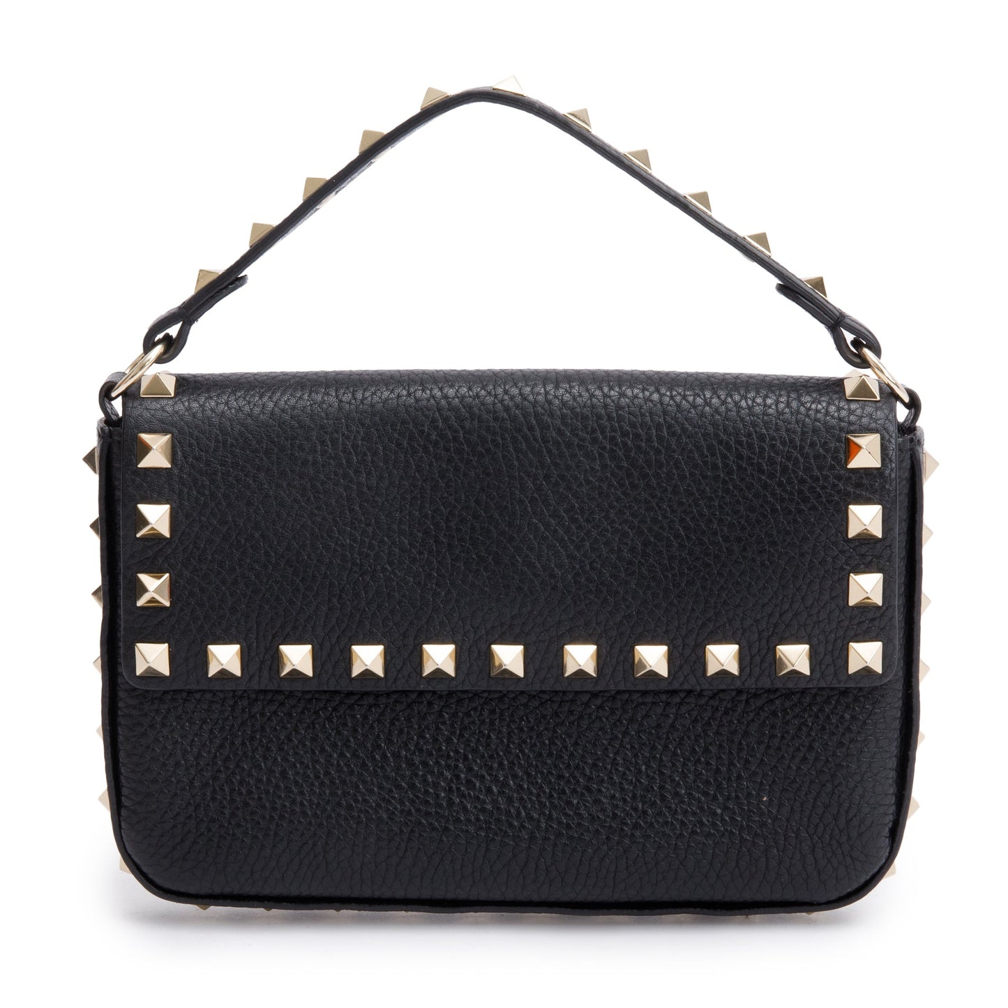 Valentino Black Grained Calfskin Leather Rockstud Handie Mini Crossbody Bag