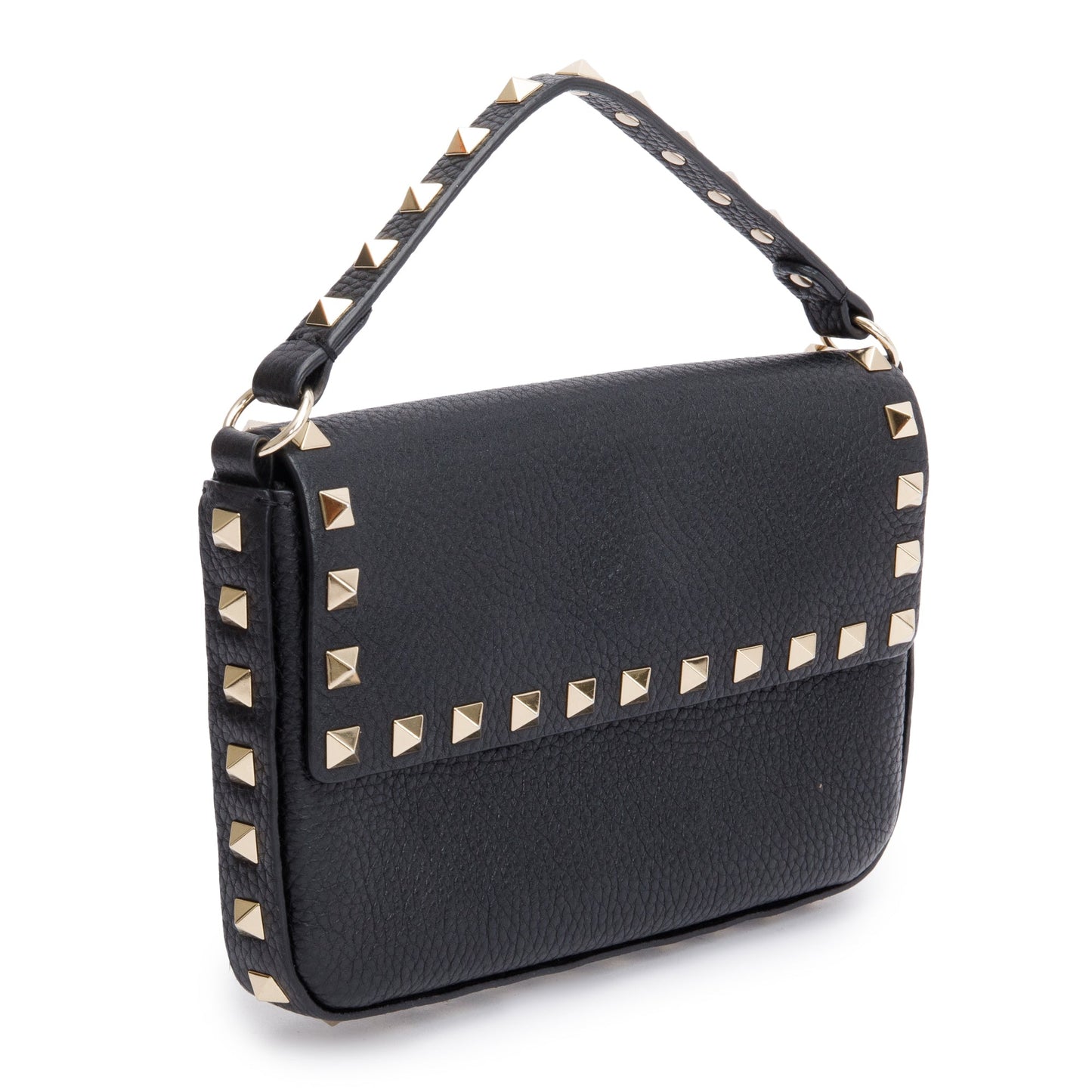 Valentino Black Grained Calfskin Leather Rockstud Handie Mini Crossbody Bag