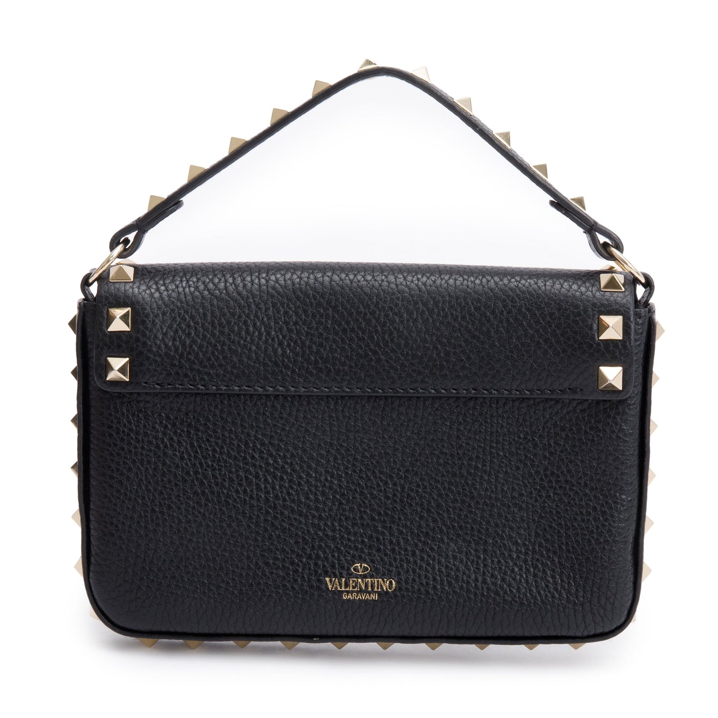 Valentino Black Grained Calfskin Leather Rockstud Handie Mini Crossbody Bag