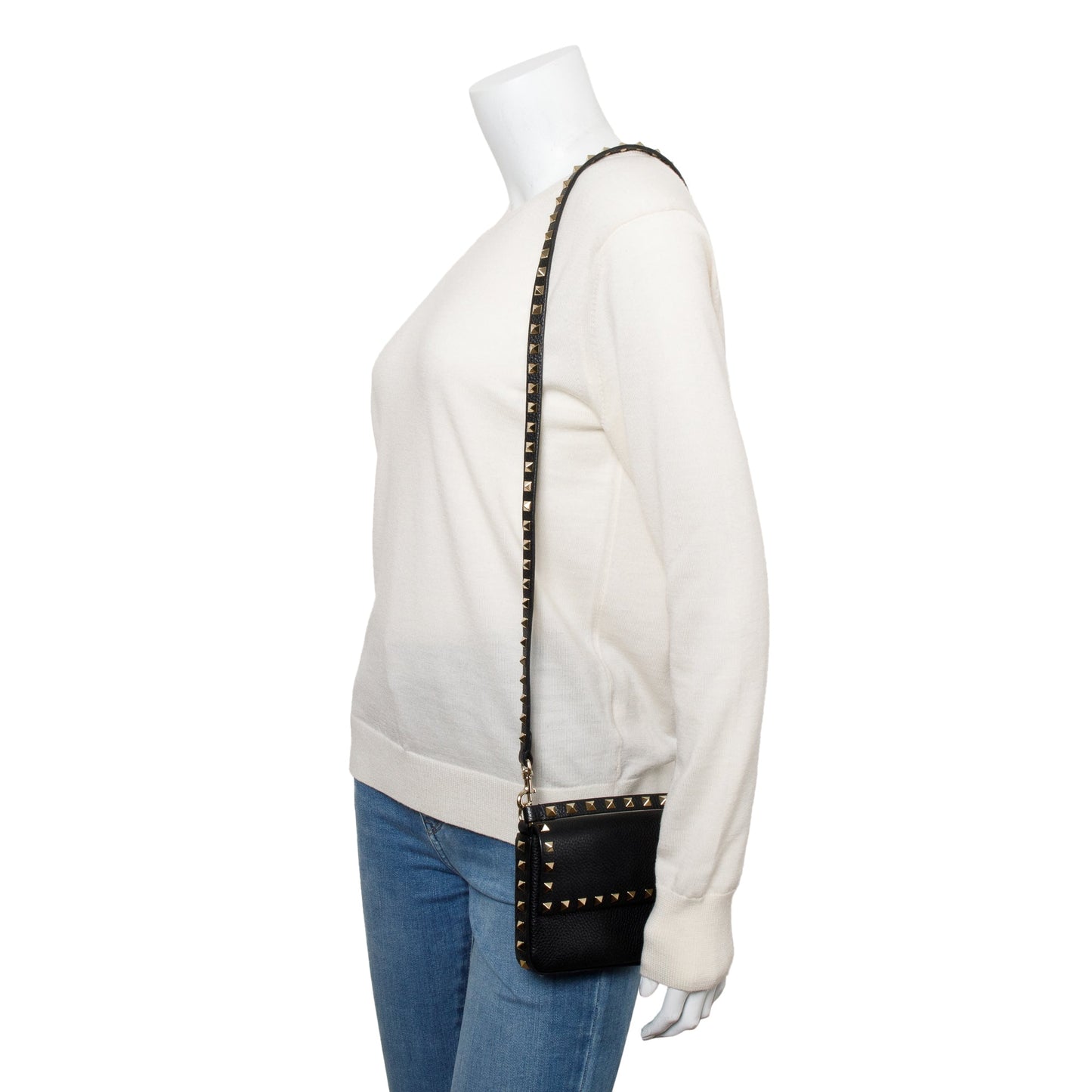 Valentino Black Grained Calfskin Leather Rockstud Handie Mini Crossbody Bag