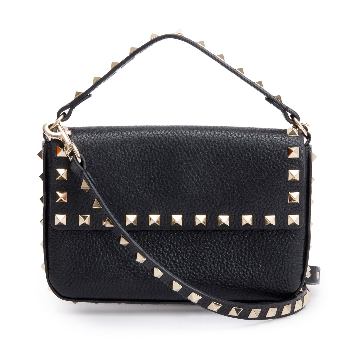 Valentino Black Grained Calfskin Leather Rockstud Handie Mini Crossbody Bag