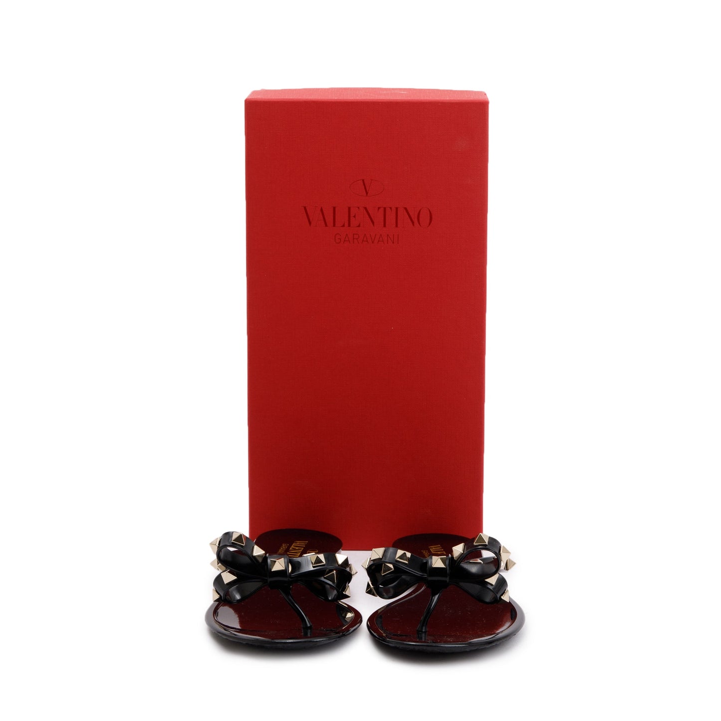 Valentino Black Jelly Thong Rockstud Sandals, Size 38