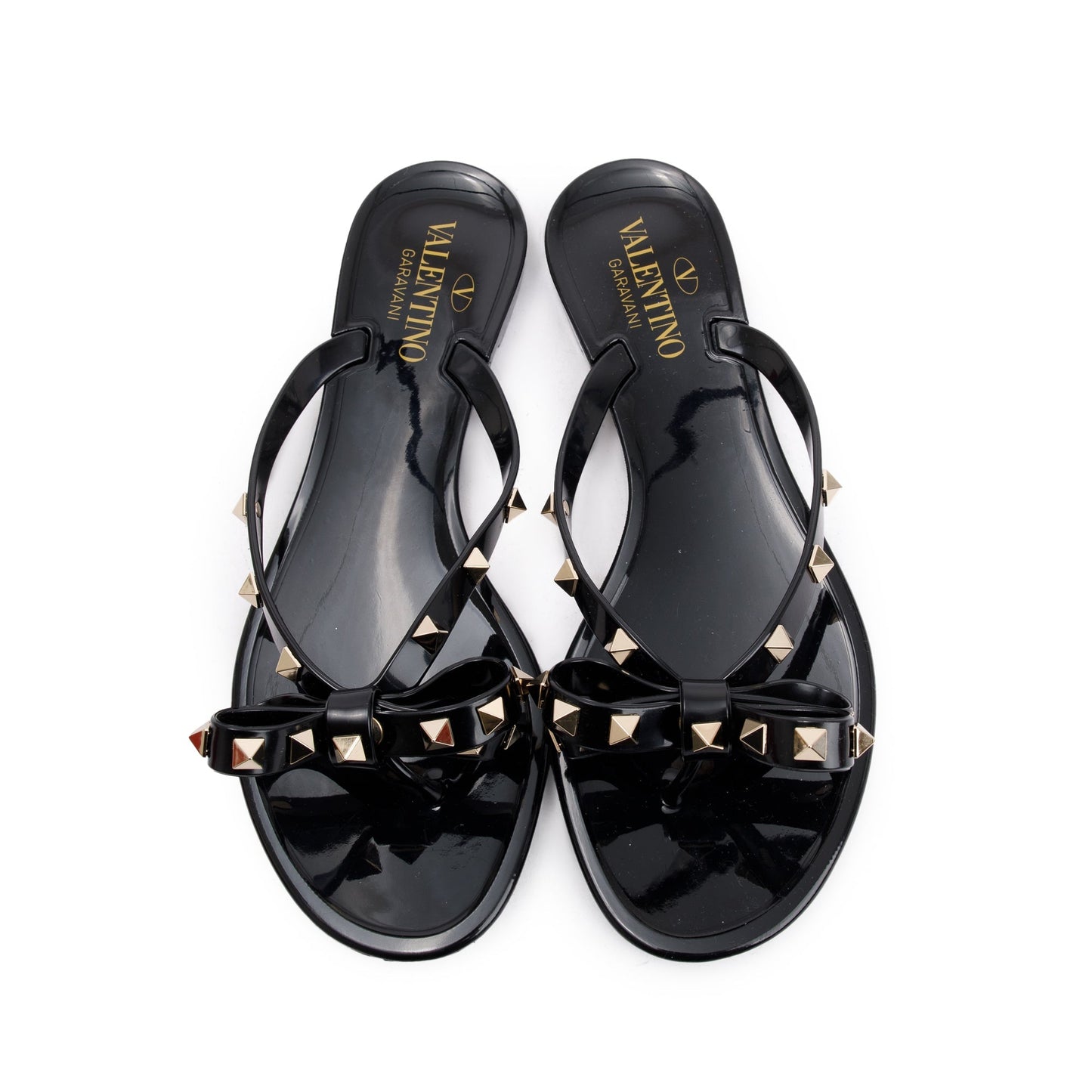 Valentino Black Jelly Thong Rockstud Sandals, Size 38