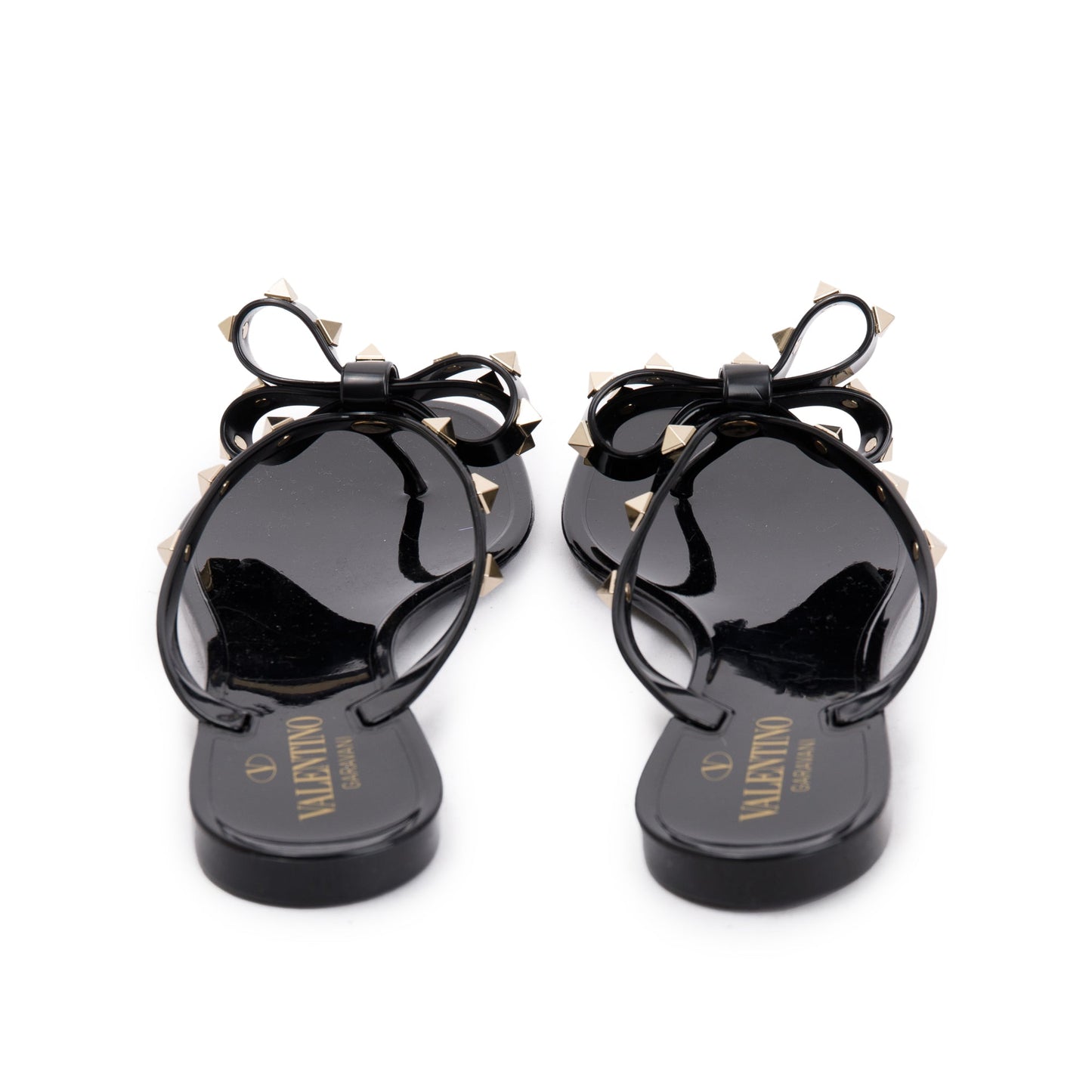 Valentino Black Jelly Thong Rockstud Sandals, Size 38