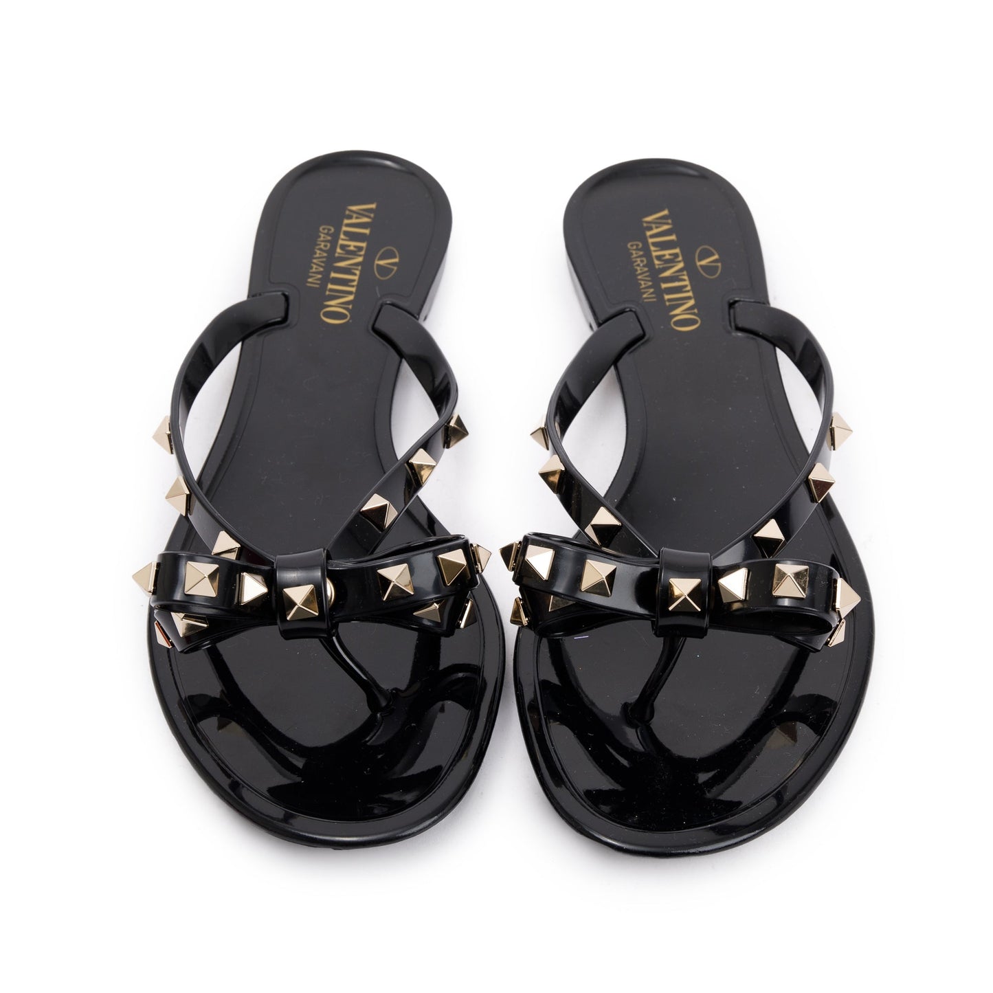 Valentino Black Jelly Thong Rockstud Sandals, Size 38
