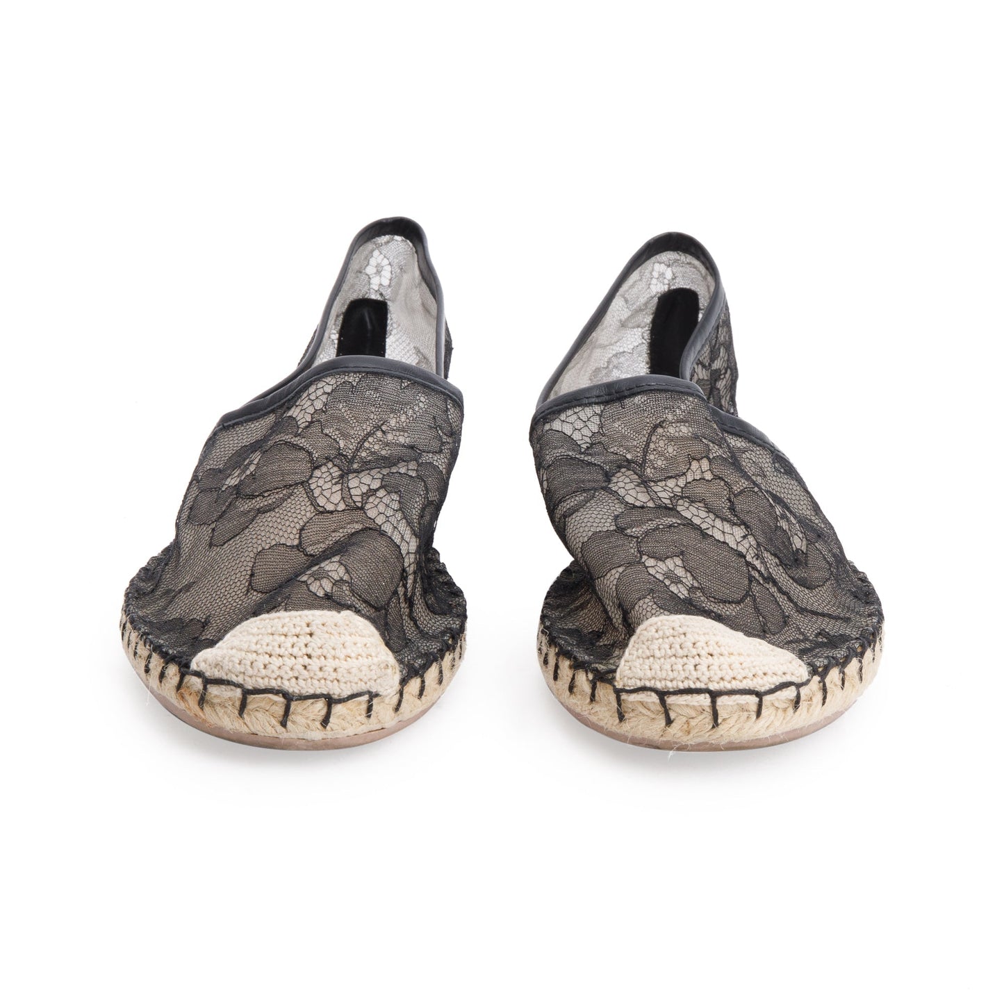 Valentino Black Lace Floral Espadrilles, Size 35