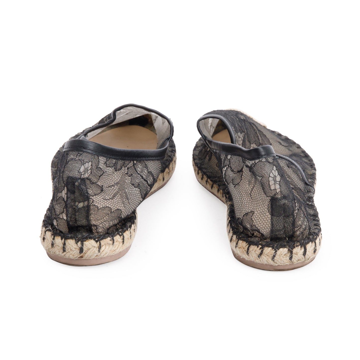 Valentino Black Lace Floral Espadrilles, Size 35