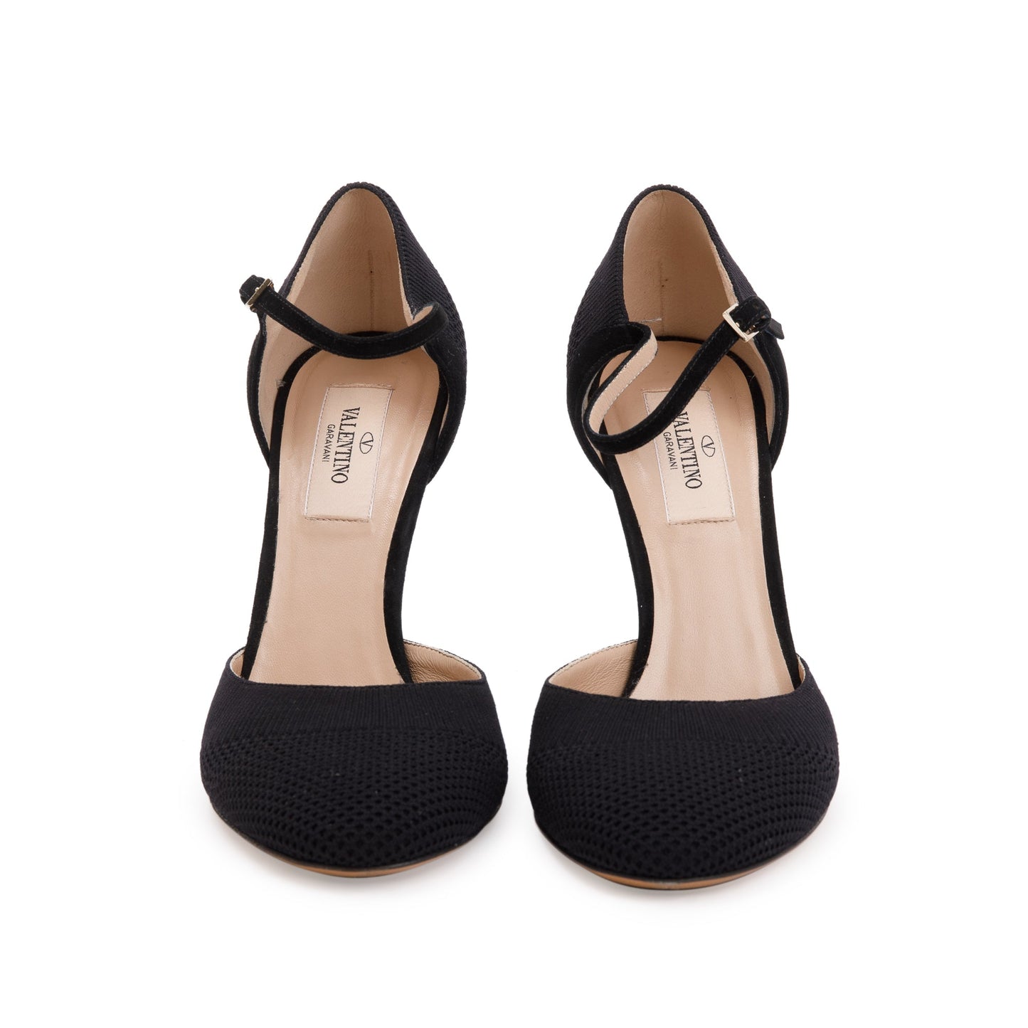 Valentino Black Leather & Knit Mary Jane Pumps, Size 36.5