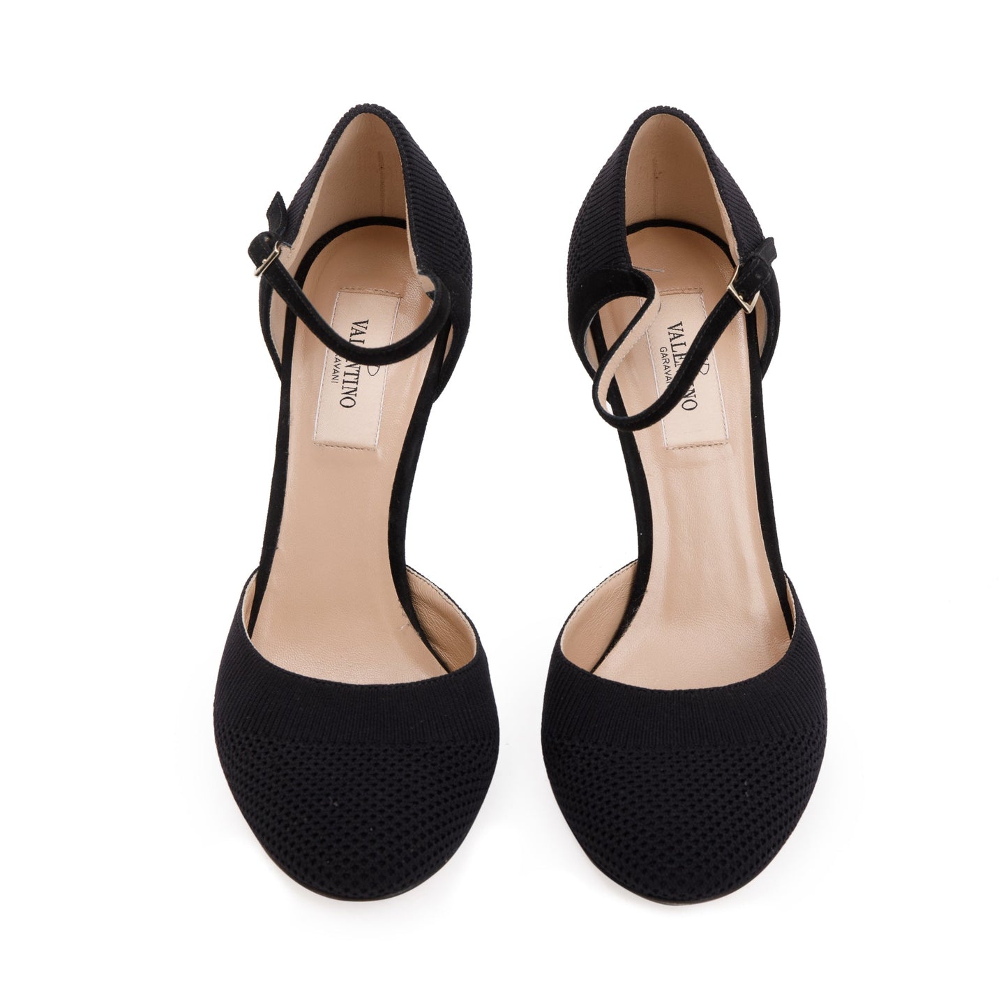 Valentino Black Leather & Knit Mary Jane Pumps, Size 36.5