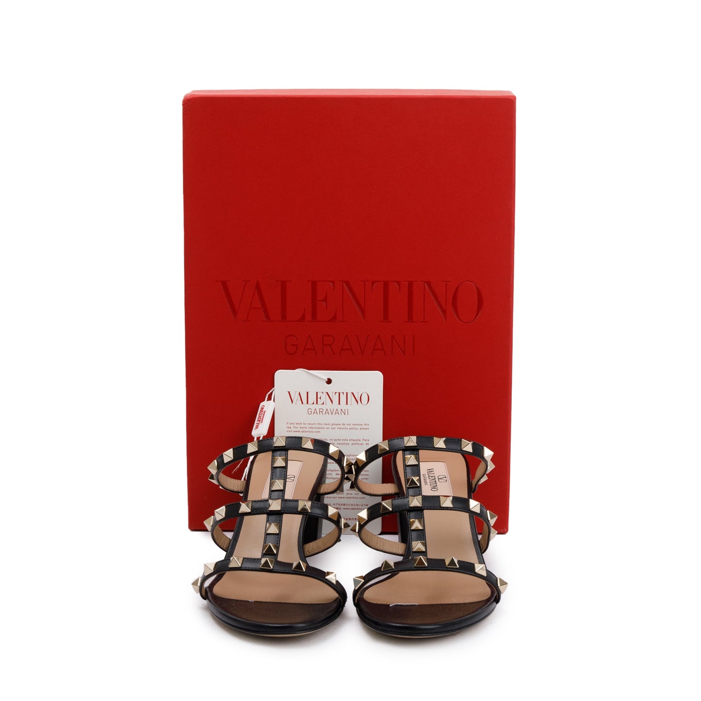 Valentino Black Leather Rockstud Heeled Mule Sandals, Size 39
