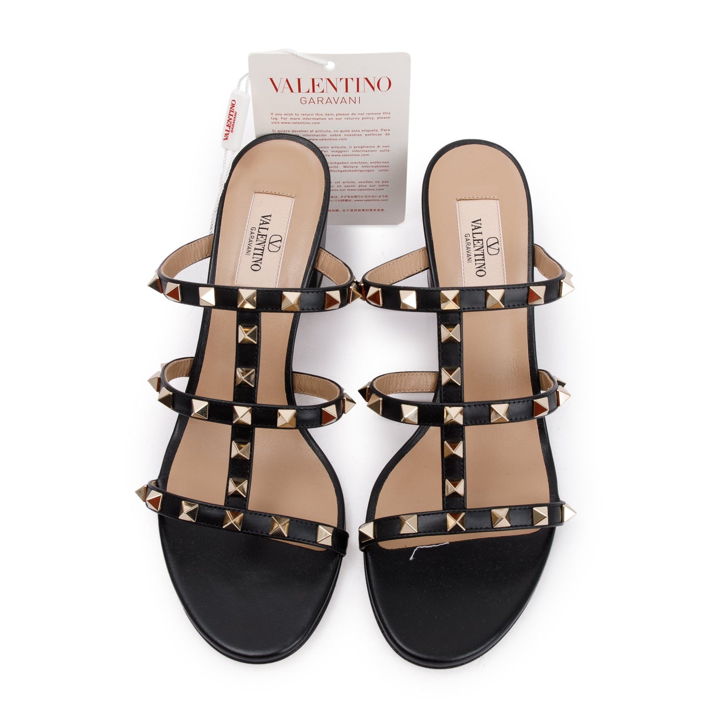 Valentino Black Leather Rockstud Heeled Mule Sandals, Size 39