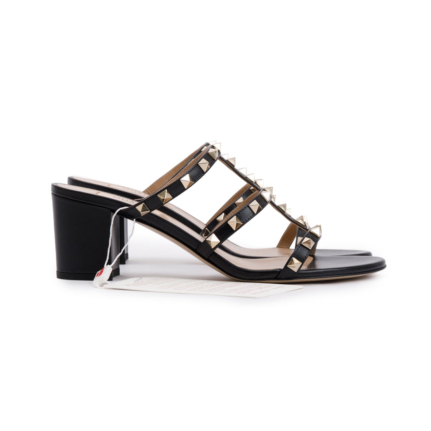 Valentino Black Leather Rockstud Heeled Mule Sandals, Size 39