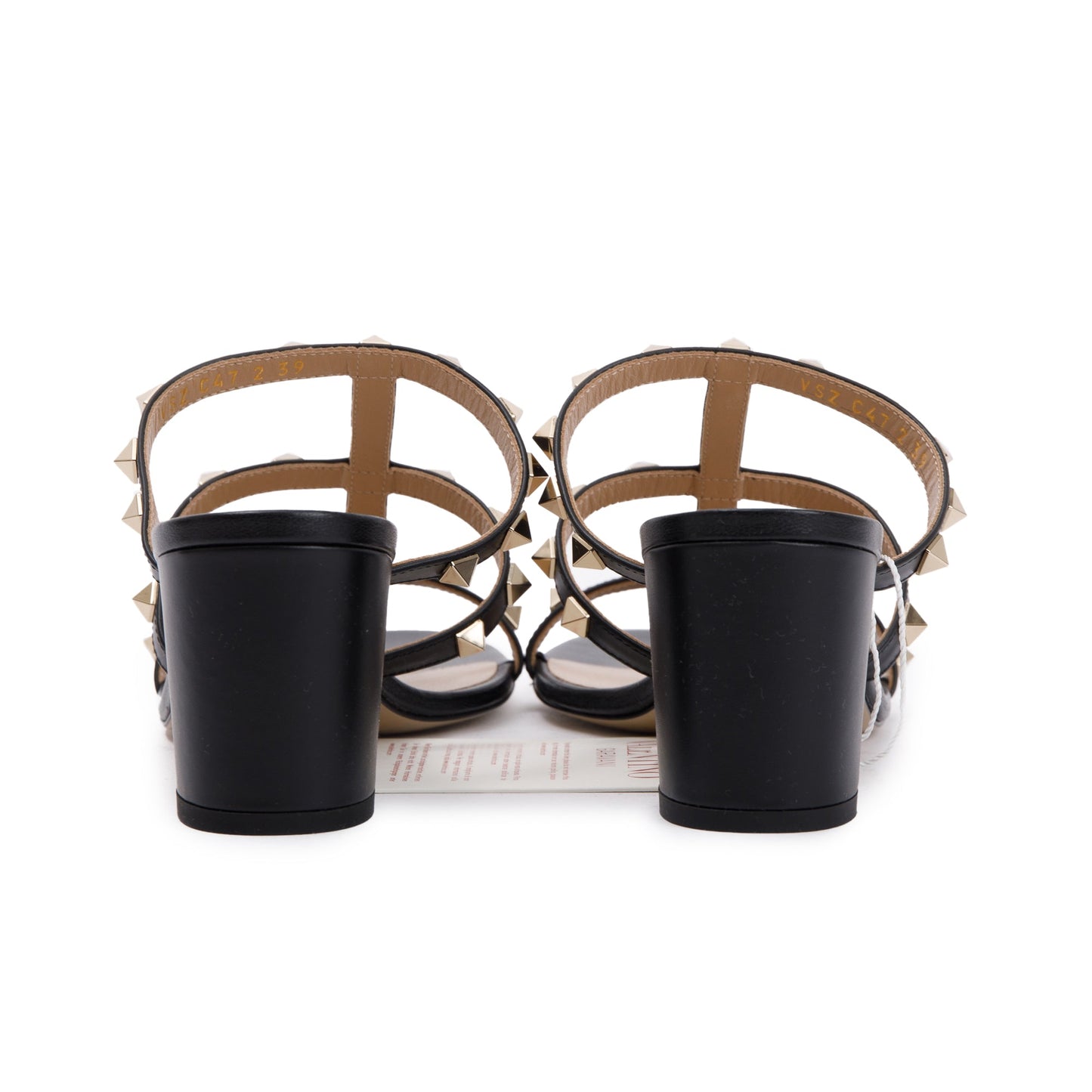 Valentino Black Leather Rockstud Heeled Mule Sandals, Size 39