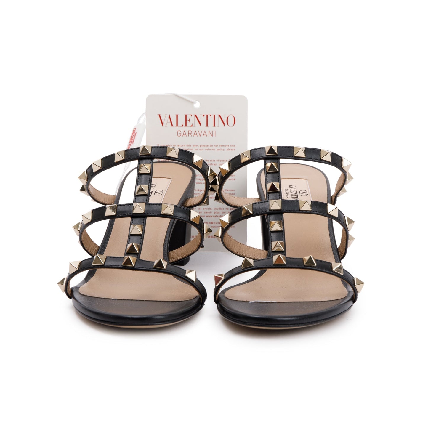 Valentino Black Leather Rockstud Heeled Mule Sandals, Size 39