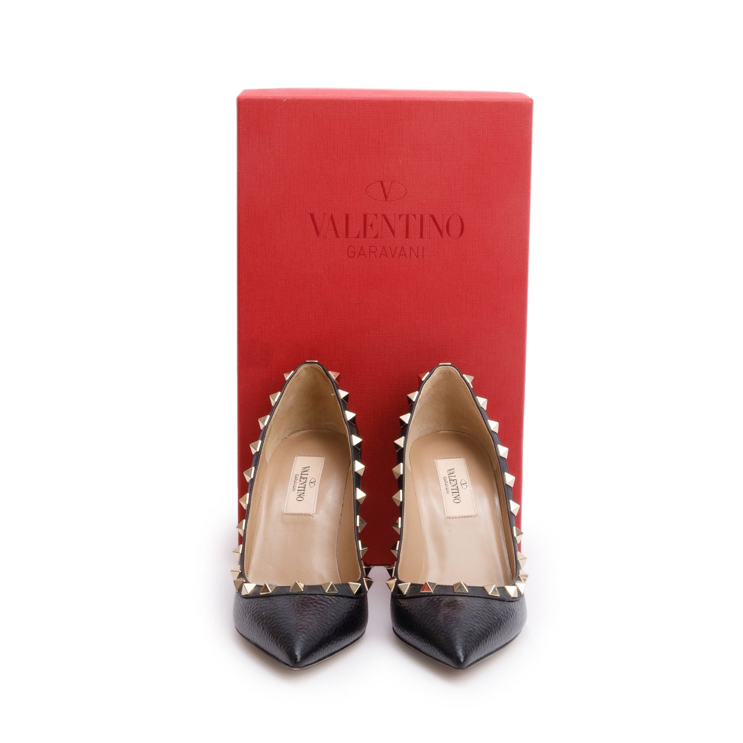 Valentino Black Leather Rockstud Pointed Toe Pumps, Size 36