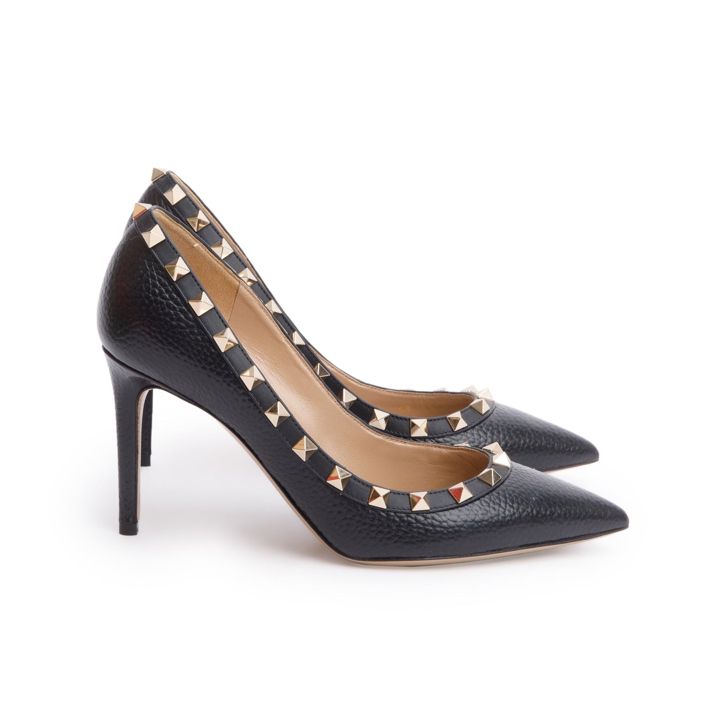 Valentino Black Leather Rockstud Pointed Toe Pumps, Size 36
