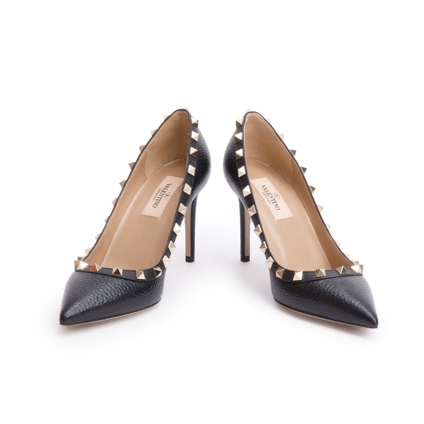 Valentino Black Leather Rockstud Pointed Toe Pumps, Size 36