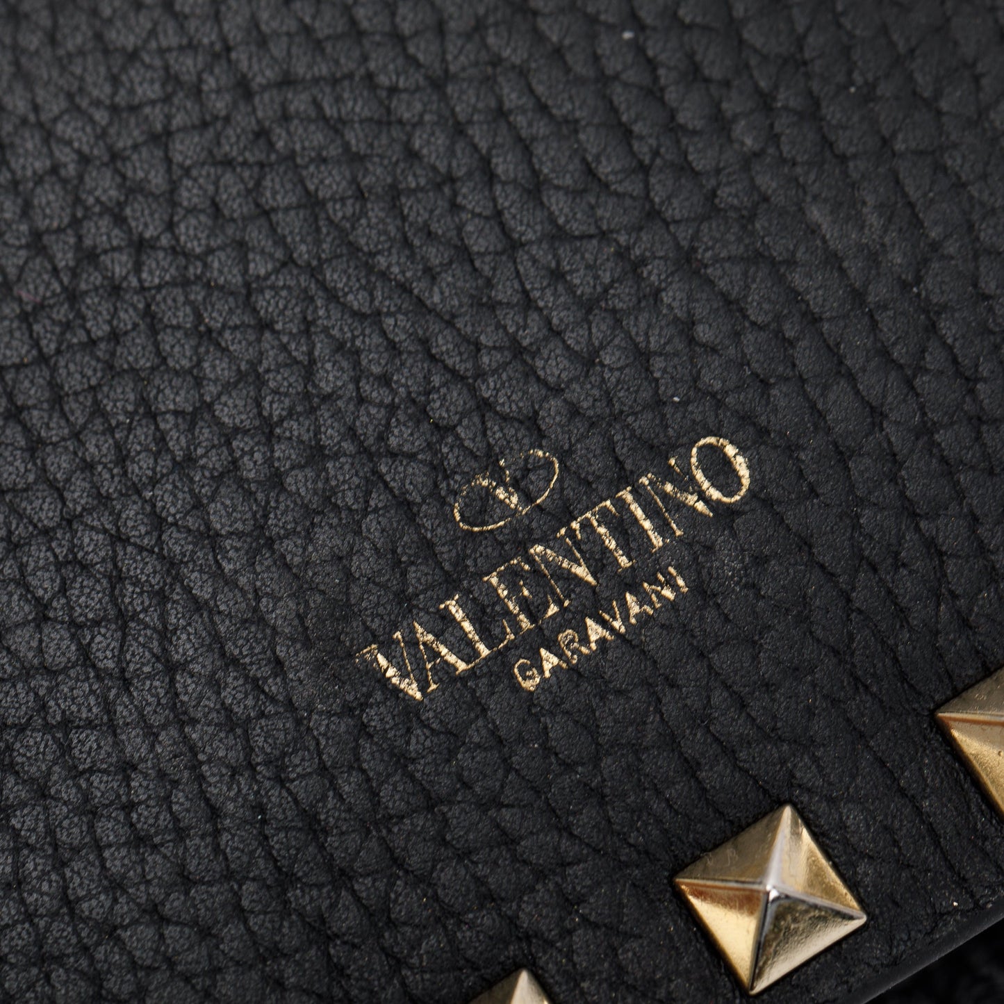 Valentino Black Pebbled Calfskin Rockstud Envelope Wallet on Chain