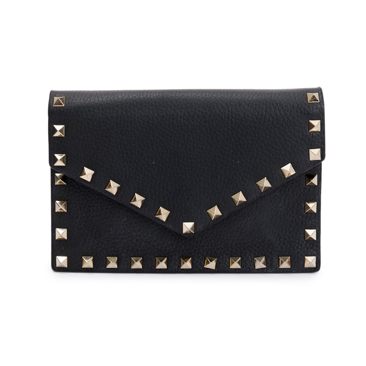 Valentino Black Pebbled Calfskin Rockstud Envelope Wallet on Chain