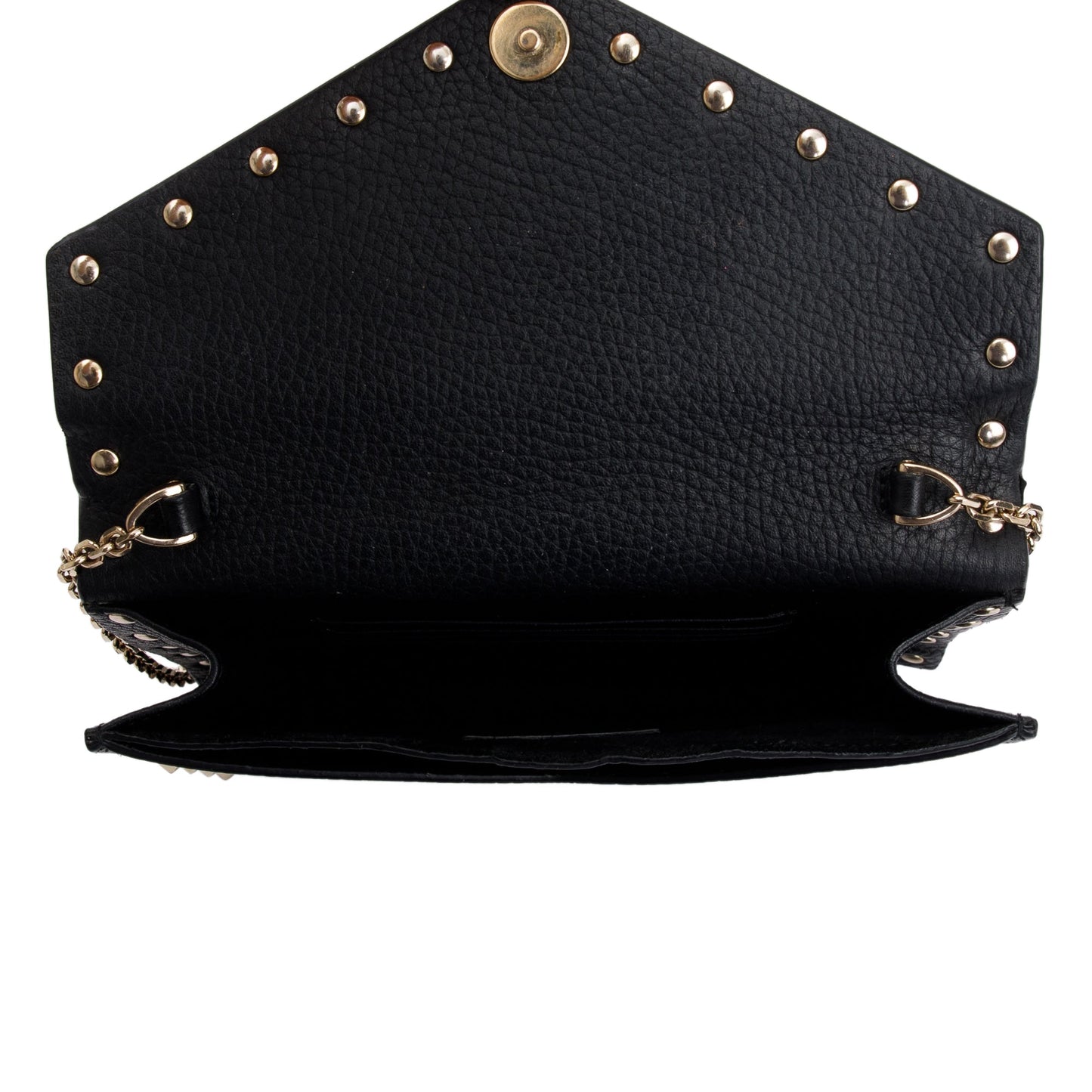 Valentino Black Pebbled Calfskin Rockstud Envelope Wallet on Chain