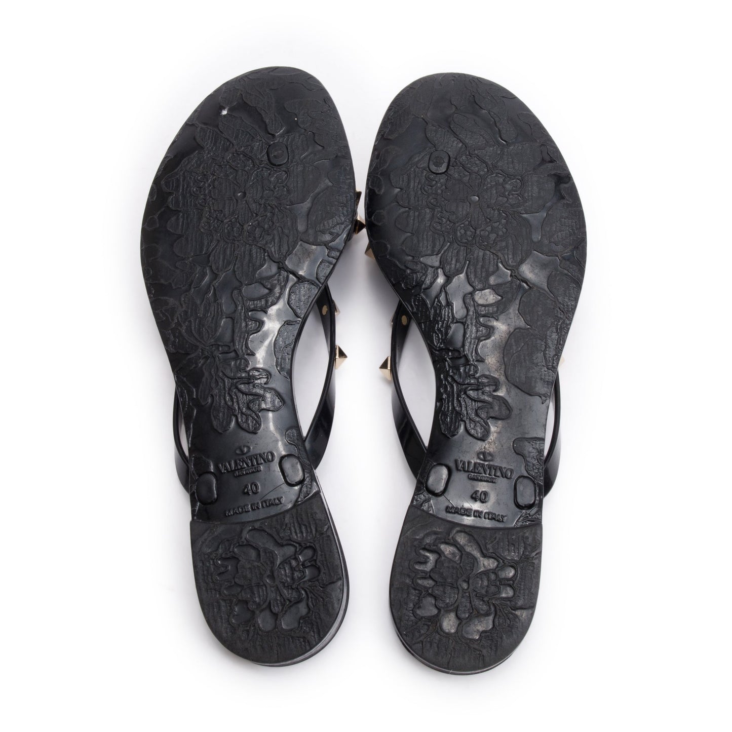 Valentino Black Rubber Bow Rockstud Jelly Thong Sandals, Size 40